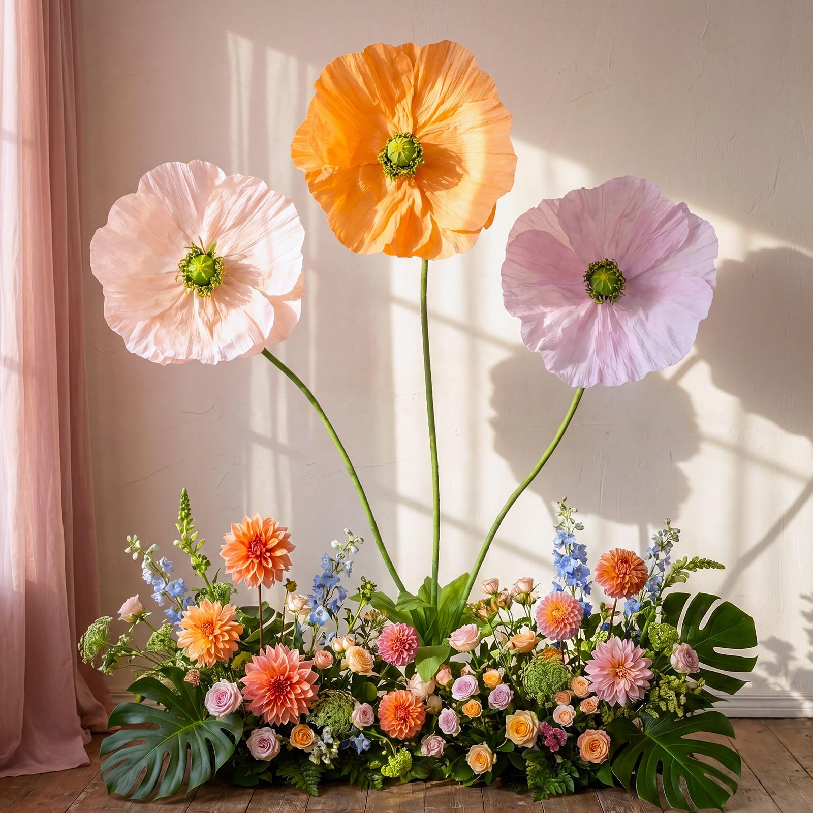 Riesige künstliche Blumen zur Dekoration, große Papierblumen, stehend, handgefertigt, Dekoration für Garten, Geburtstag, Party, Hochzeit, Requisiten, Festival, Schaufenster, 1,9 m (klassische