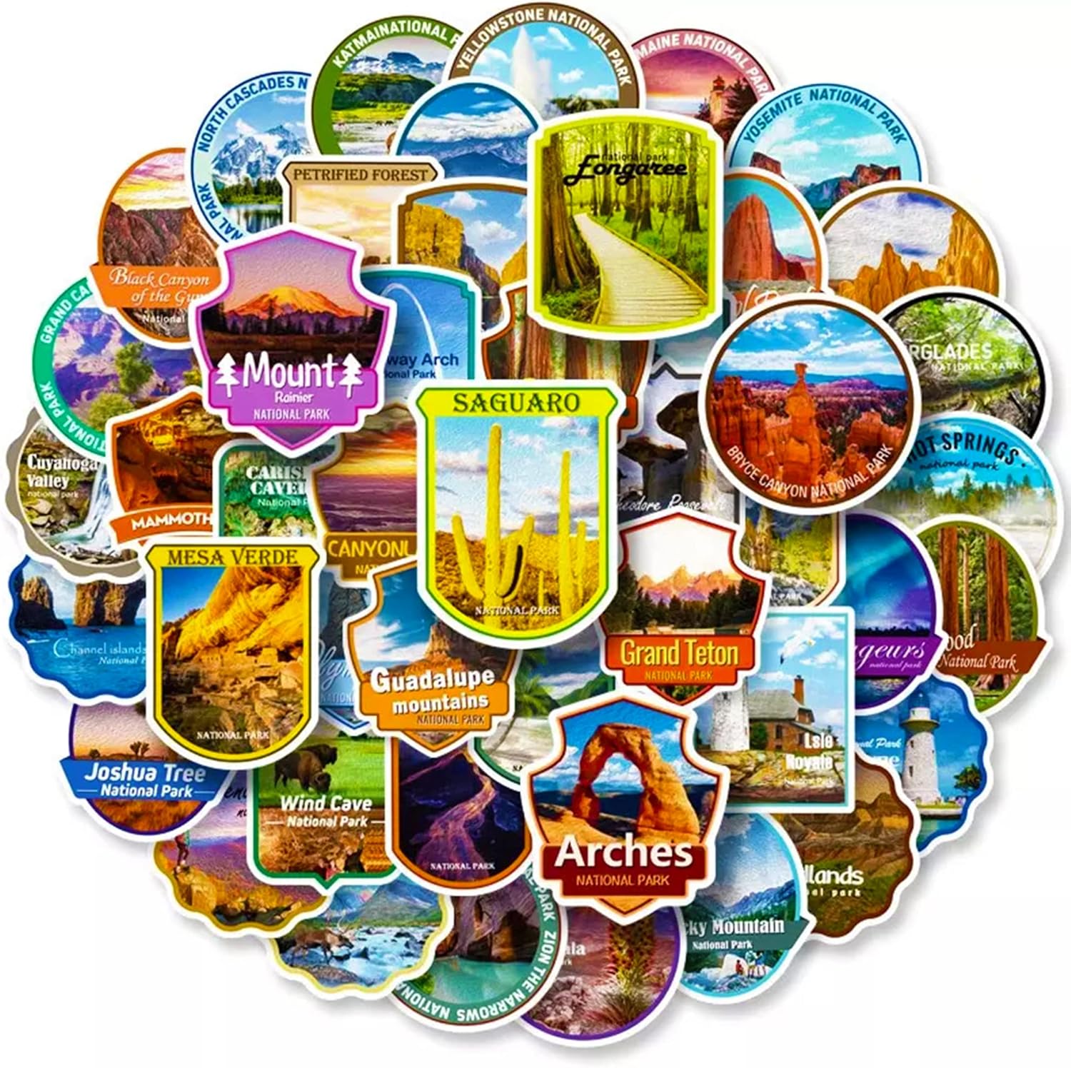 National Park Water Bottle Stickers - 62-Piece Waterbottle Sticker Pack - Waterproof Vinyl Decals - Adventure Decal Stickers for Water Bottles, Laptop, Computer - Travel Decals for Girls, Boys, Teens