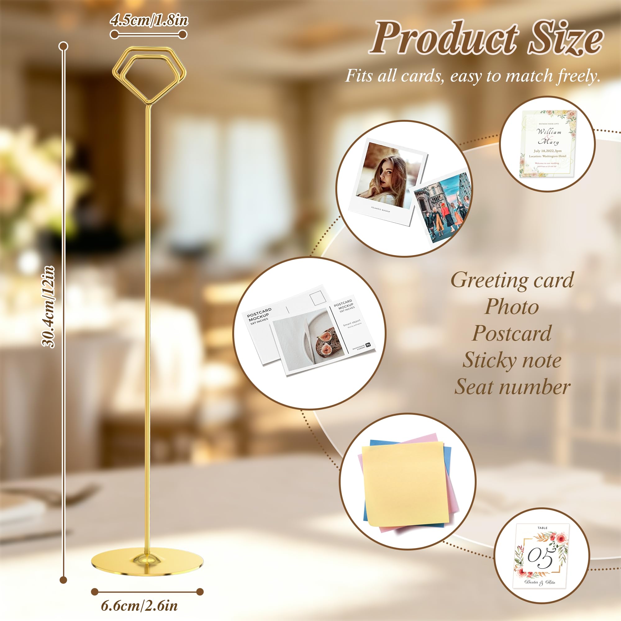 Urban Deco 16 soportes para tarjetas de mesa de 12 pulgadas con diamantes de acero para fotos, letreros de comida, notas de notas, bodas, restaurantes, cumpleaños