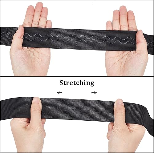 Miniatura 3 de GORGECRAFT 10Ydsx - Banda elástica de silicona antideslizante negra de 1.5 pulgadas, cinta de onda, correa elástica, carrete de banda ondulada,