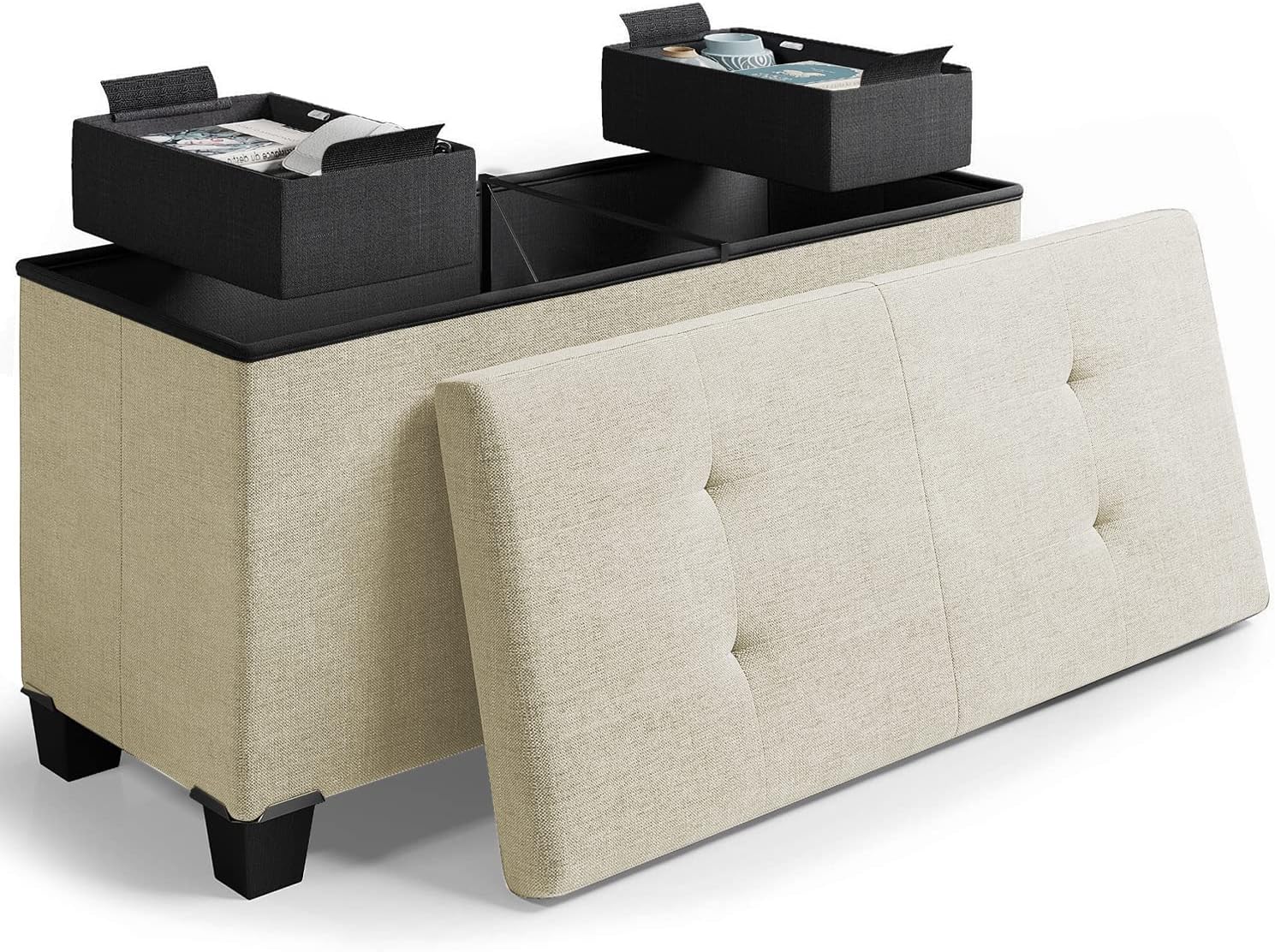 Cortesi Home Kiki Fabric Storage Long Bench Ottoman, Grey