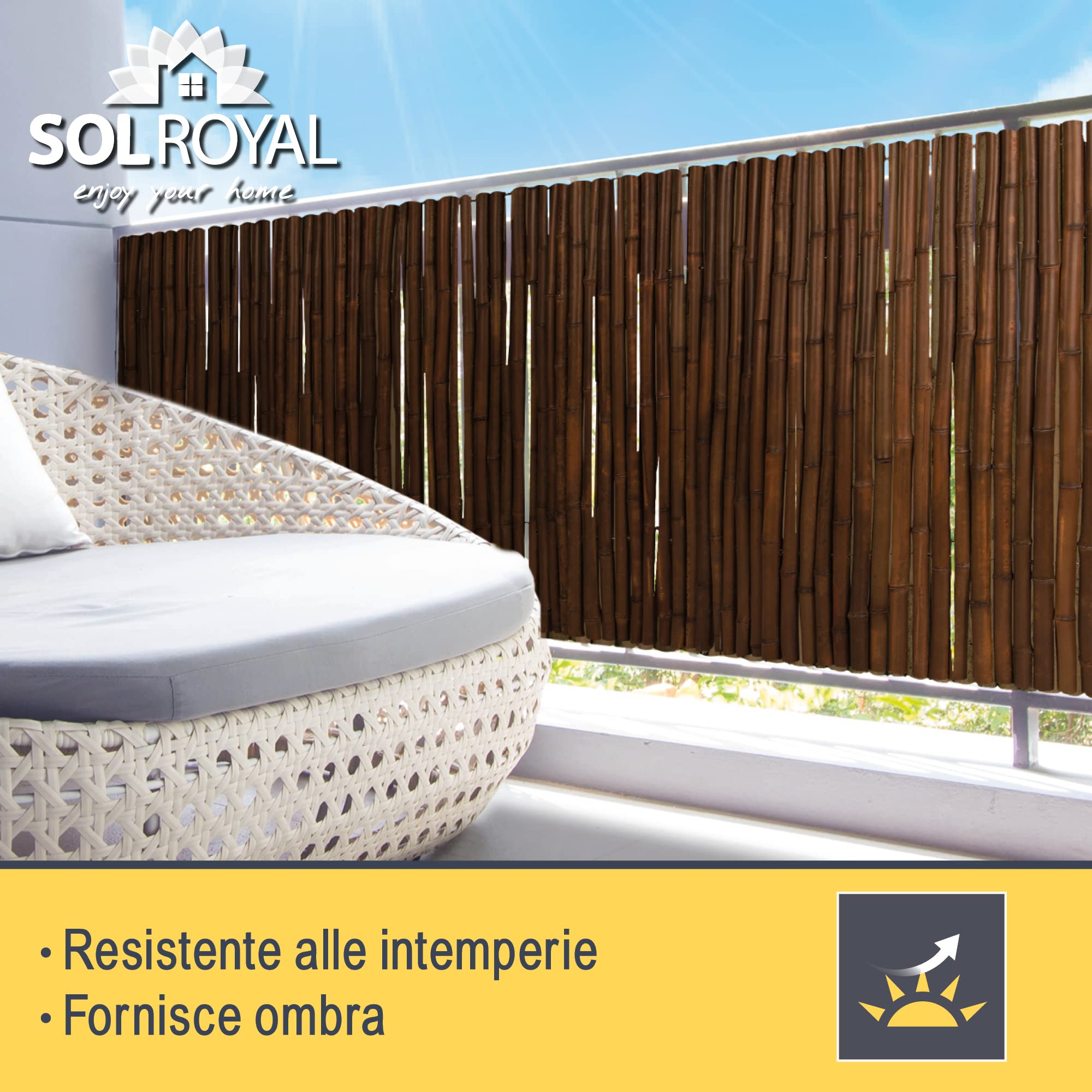 Sol Royal Premium Bamboo Fence 180x250cm B23 Dark Brown - canne di bambù indurite di Alta qualità Ø 2-3cm, Recinzione in bambù Resistente alle intemperie per Uso Interno ed Esterno