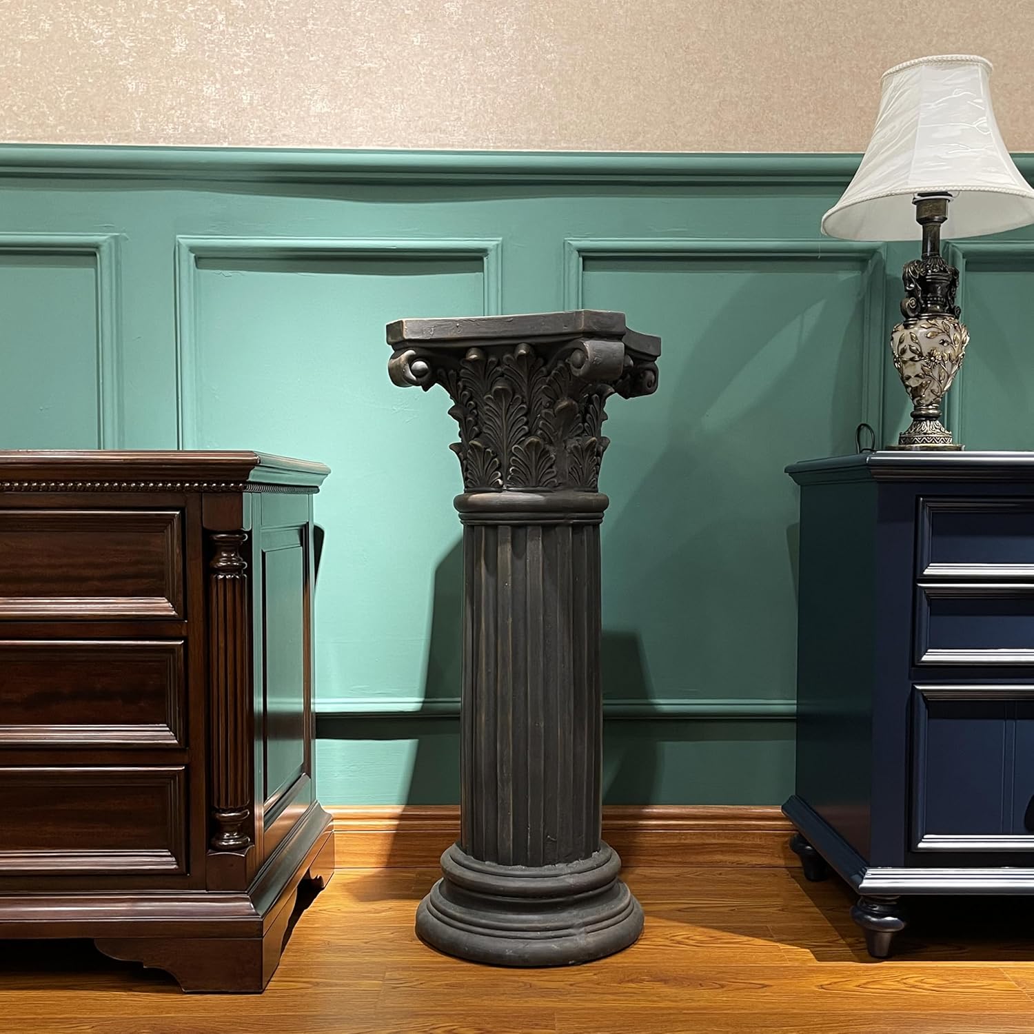 OUTOUR Unique Magnesium Oxide Corinthian Greek Column Pillar with Stand Base Pedestal for Indoor Outdoor Garden Backyard Courtyard Patio Decor33.5’’High,Antique Bronze