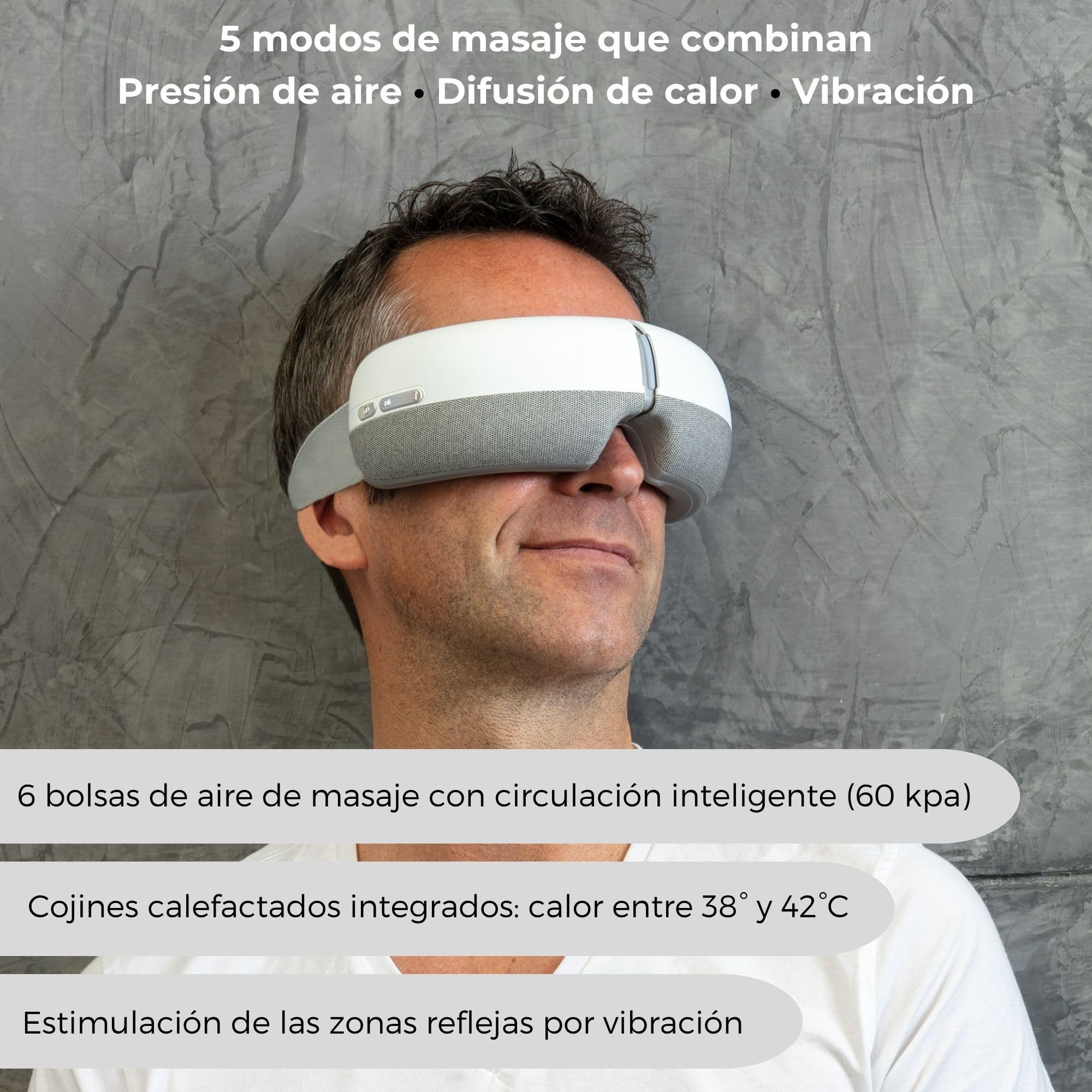 Masajeador de Ojos con Calor, Vibración y Aire – 5 Modos Relajantes – Reduce la Fatiga Ocular, Ojeras y Bolsas – Mejora el Sueño – Climsom Zen