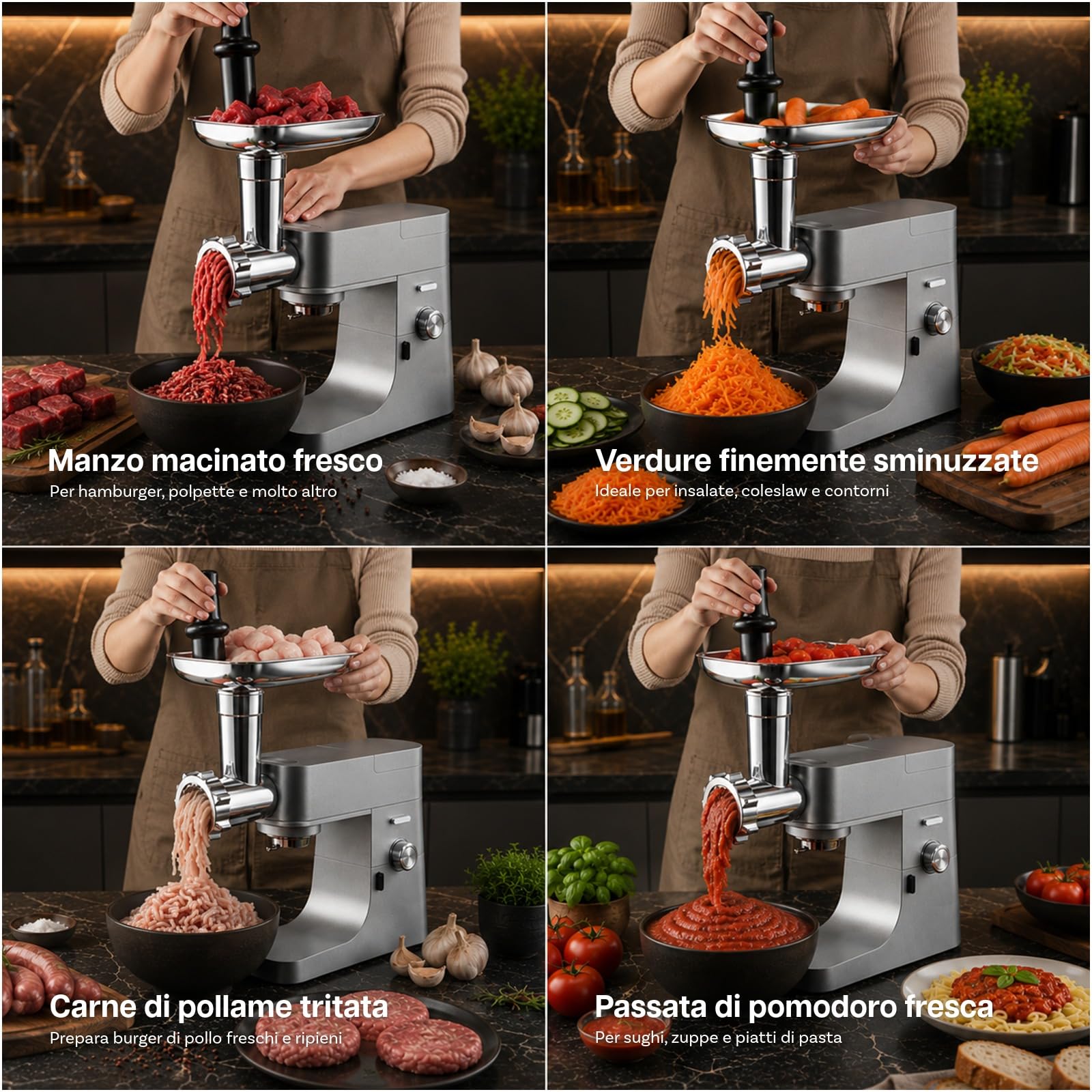 Attacco Tritacarne per Kenwood Stand Mixer - Tritacarne con Adattatore, 4 Piastre di Macinazione, 3 Lame di Macinazione, 2 Tubi per Salsicce - Accessori per Kenwood di MMOBIEL