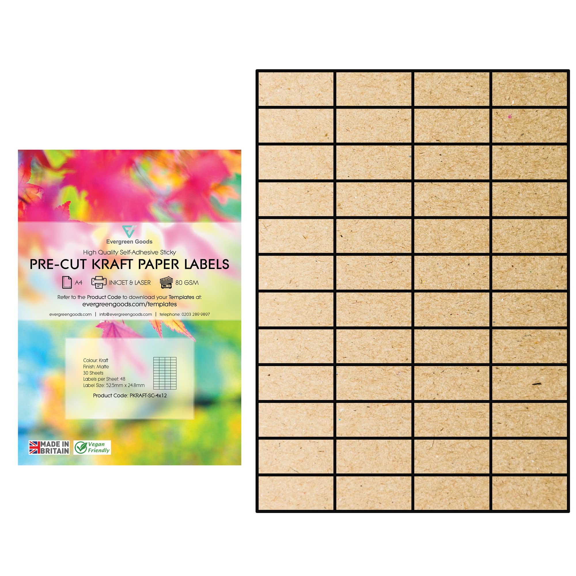 Evergreen Goods A4 Precut Kraft Matte Self Adhesive Paper Labels