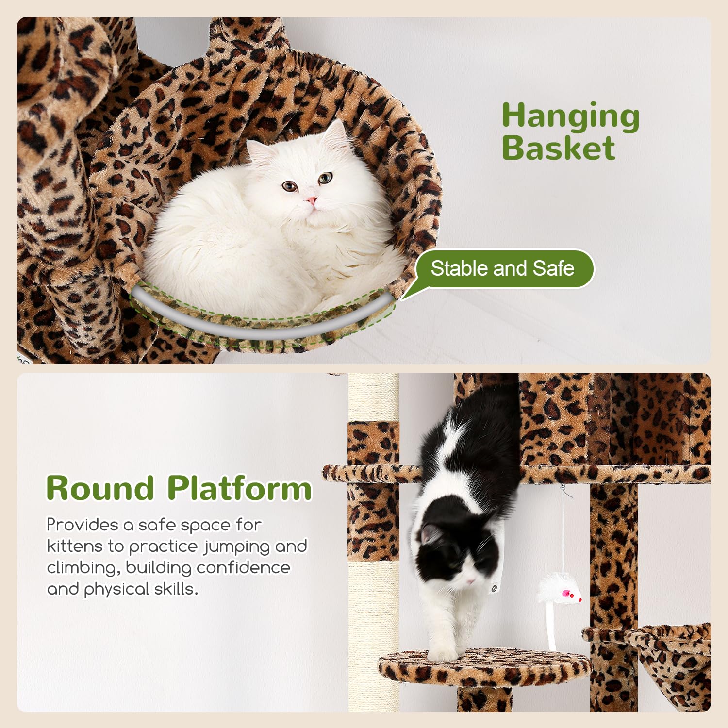 Globlazer F82 Kratzbaum XXL 209cm Luxus Schloss für Große Katzen, Leoparden | Katzenbaum Stabil über 2 Meter mit 3 Sitzstangen, 2 Katzenhaus, 2 Korb Plattform, Aktivitätskratzbäume für 2/3/4 Katzen Innen
