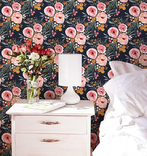 Miniatura 6 de Blooming Pink - Papel tapiz floral para despegar y pegar, extraíble, vintage, autoadhesivo, rollo de vinilo impermeable, 15.5 pulgadas x 78.7
