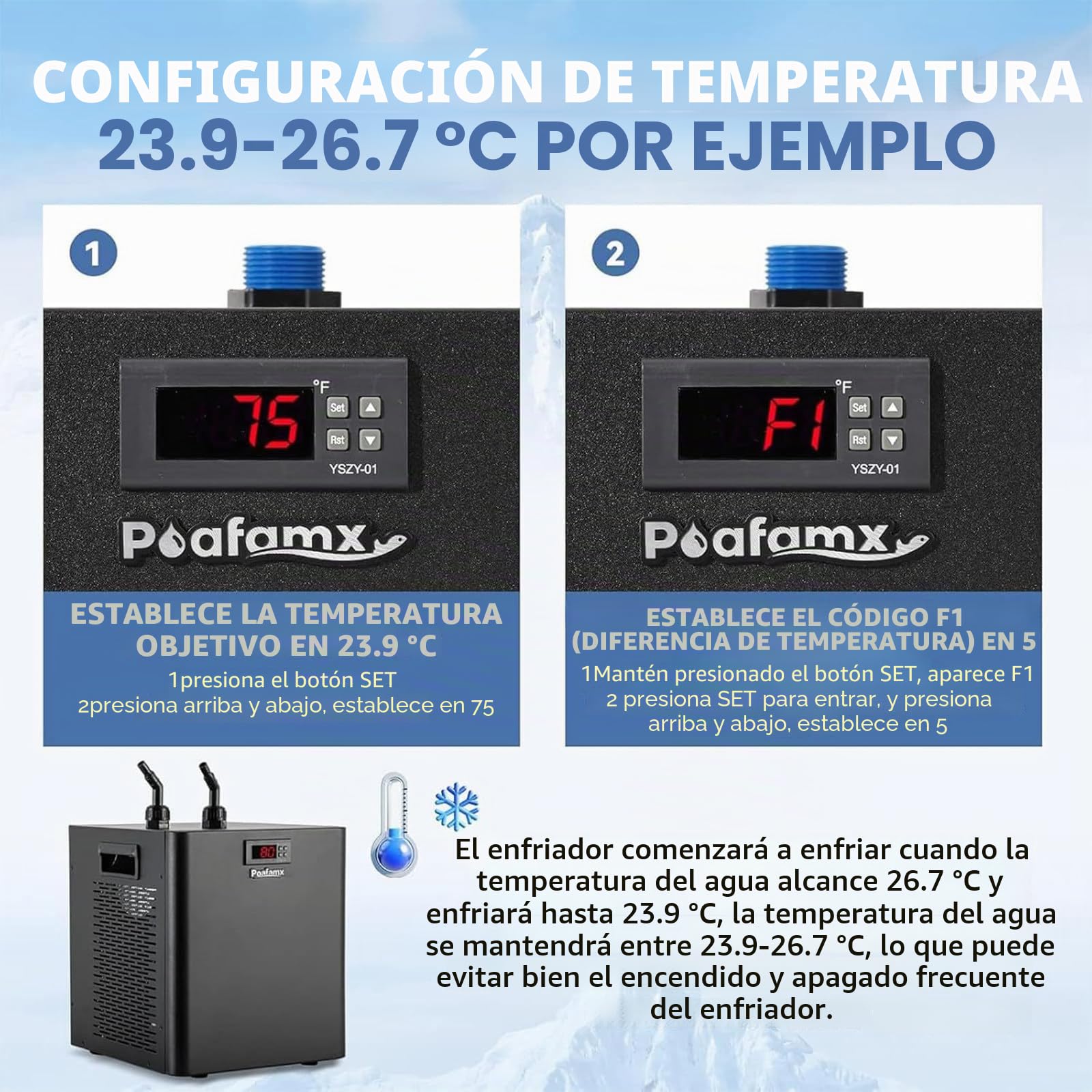 Enfriador de Agua para Acuario para Tanque de Peces compresor de refrigeración Axolotl Agua Salada, Medusas de Coral de Agua Dulce 300L/79gal | compresor de refrigeración Axolotl Agua Salada, Medusas de Coral de Agua Dulce