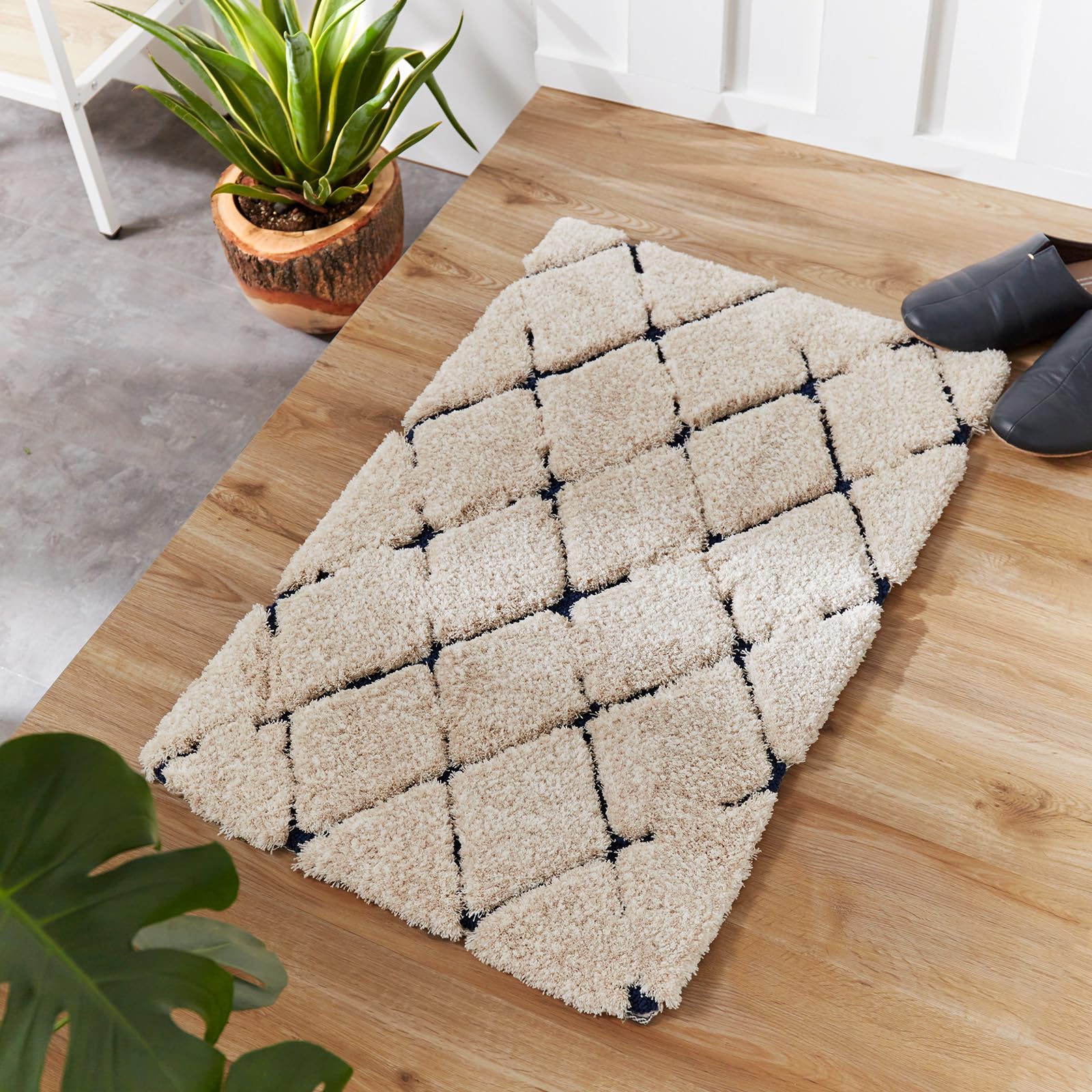 LOWYA シャギーラグ ベージュ 185 M LOWYA ロウヤ 正方形シャギーラグ