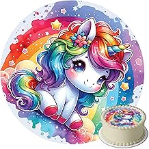 J&M DECO Edible Cake Topper Unicorn – Round Cake Decoration 20 cm Made of Wafer Paper – Birthday Girl – Edible Paper for Birthday Cakes – Unicorn Motif Children's Party – Gluten Free & Vegan