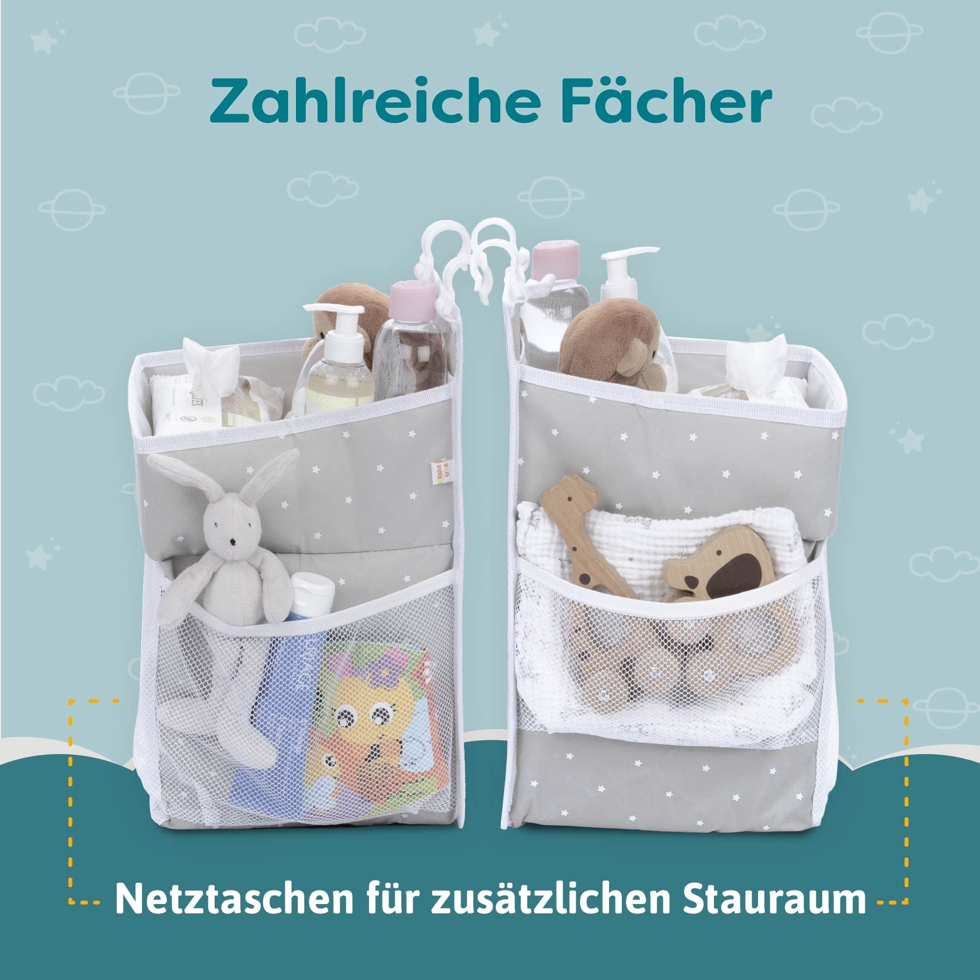Windelablage zum Aufhängen – Wickeltisch-Organizer/Windel-Organizer für Kinderzimmer – Baby Essentials – Windel-Aufbewahrungs-Organizer mit mehreren Taschen – Grau – 17 x 9 x 9 inches