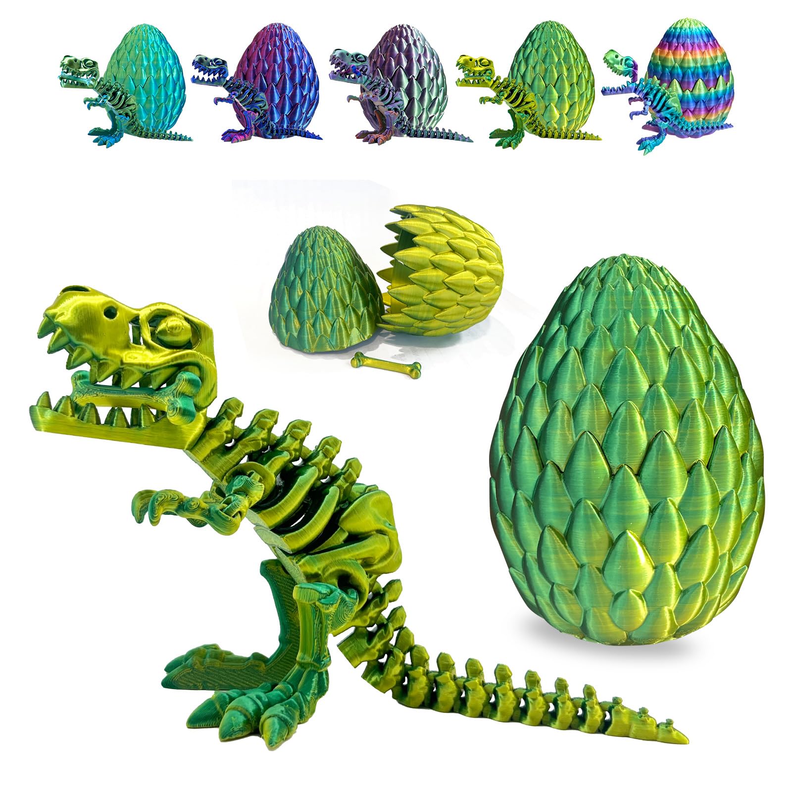 utosday Easter Eggs Filled with Dinosaur Toys, 3D Printed Animals Mystery Crystal Dragon Egg with Articulated Tyrannosaurus Rex, Easter Basket