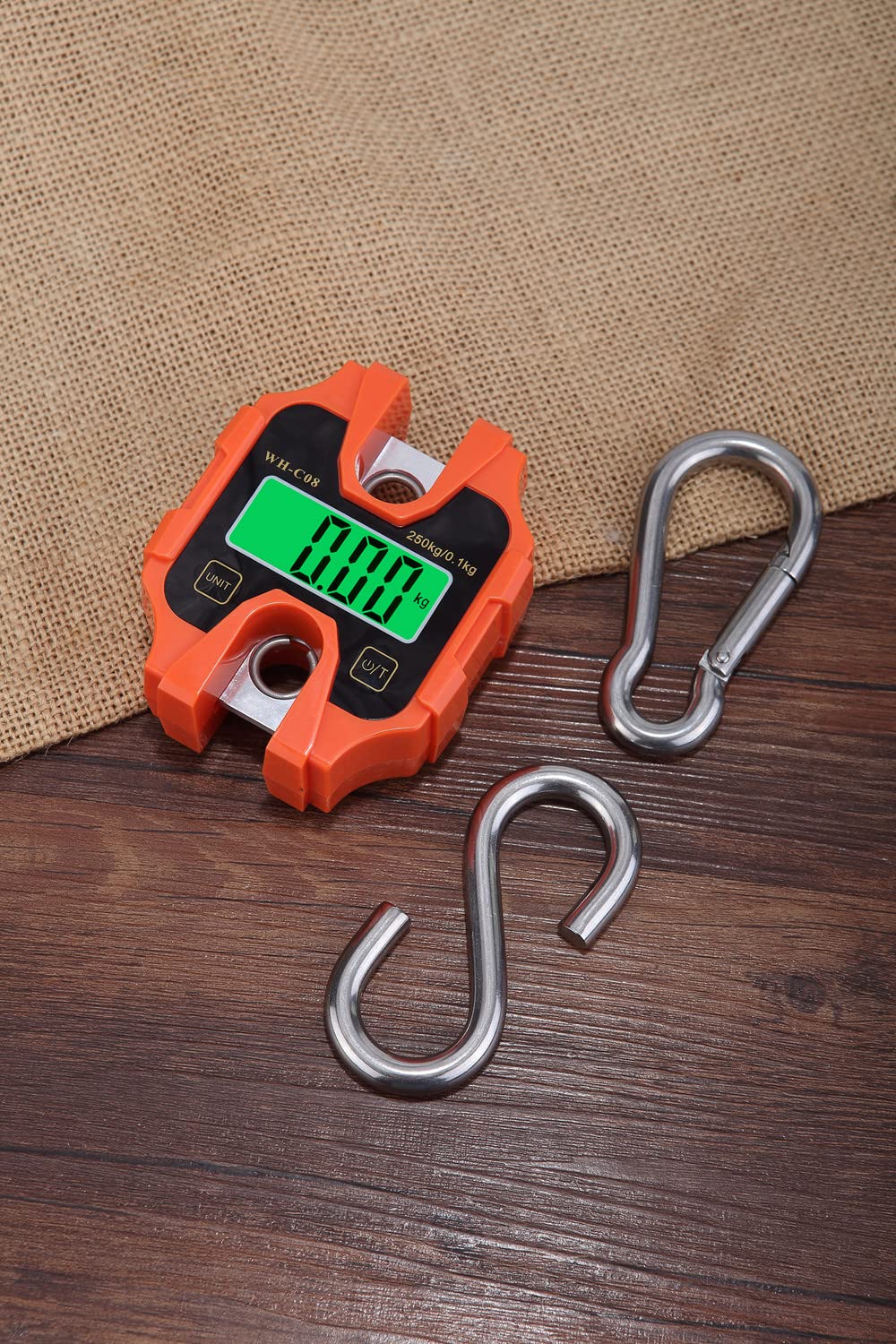 Klau Portable Crane Scale 250 kg / 500 lb Heavy Duty Digital Hanging Scales LCD Display with Backlight for Home Farm Hunting Outdoor Orange