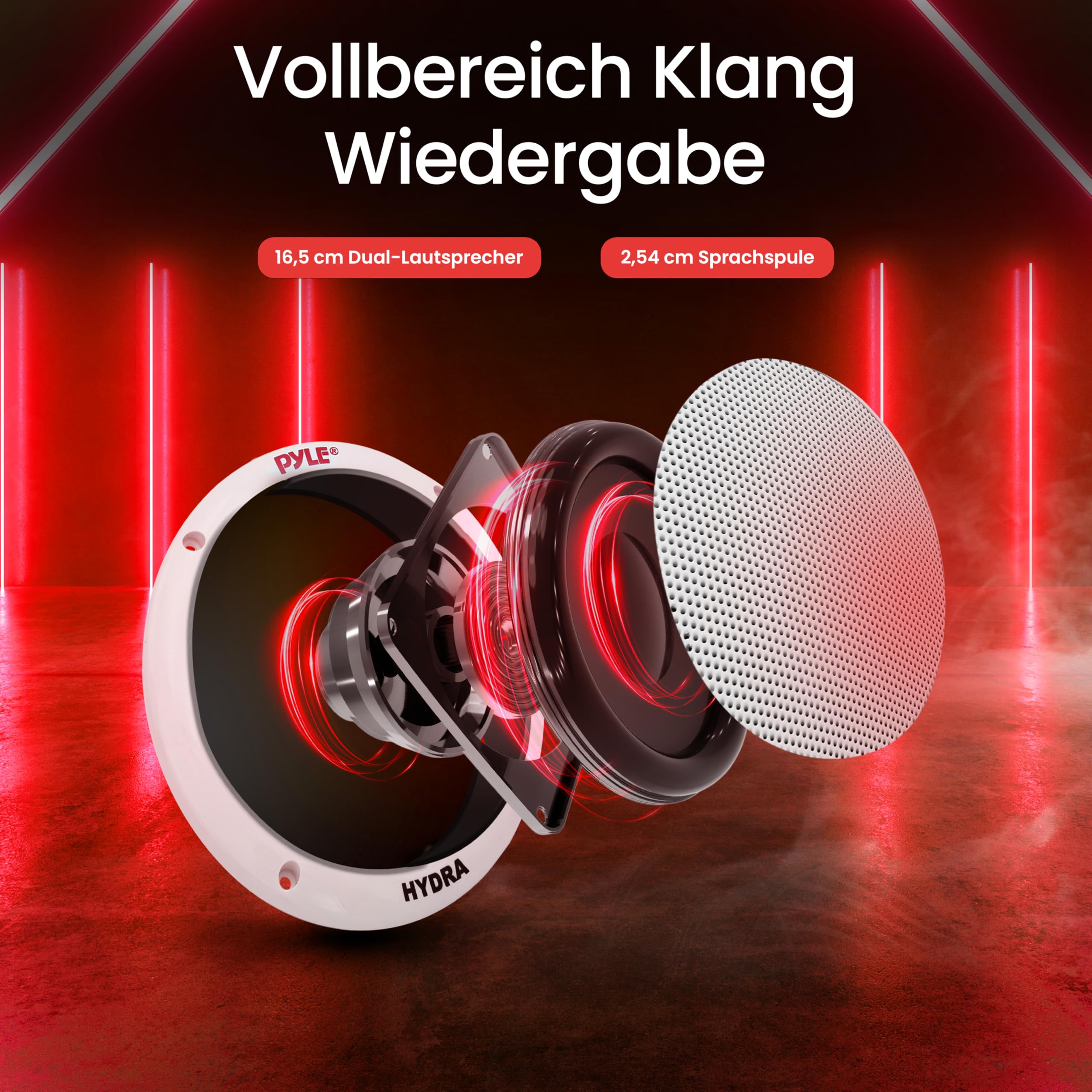 Pyle 16,5 cm Dual Marine-Lautsprecher – 2-Wege wasserdichtes und wetterfestes Outdoor-Stereo-System mit 400 W Leistung, Polypropylen-Konus und Butylgummi-Sicke – 1 Paar, Weiß