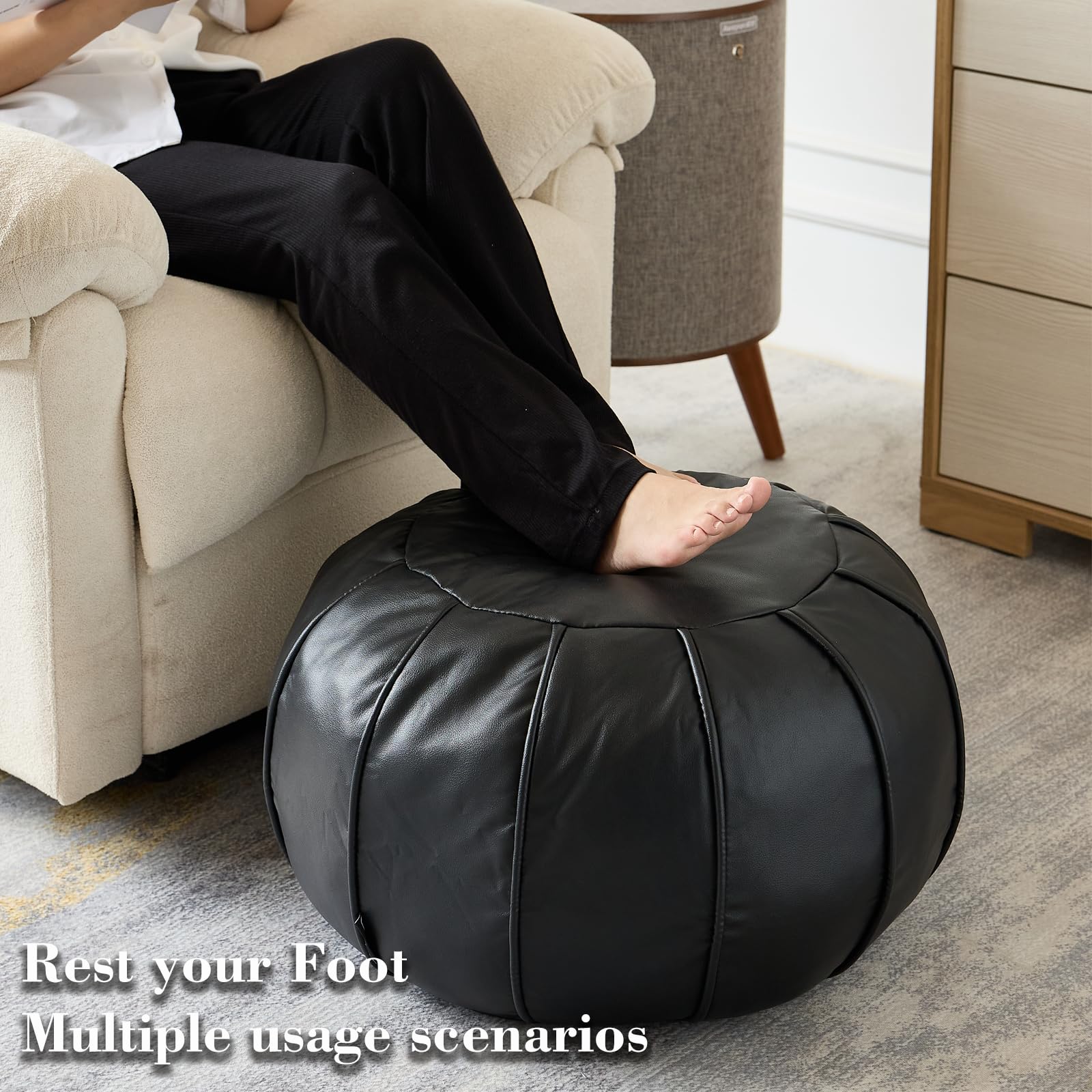 Louis Donné Premium Artisanal Leather Pouffe, Handmade Unstuffed