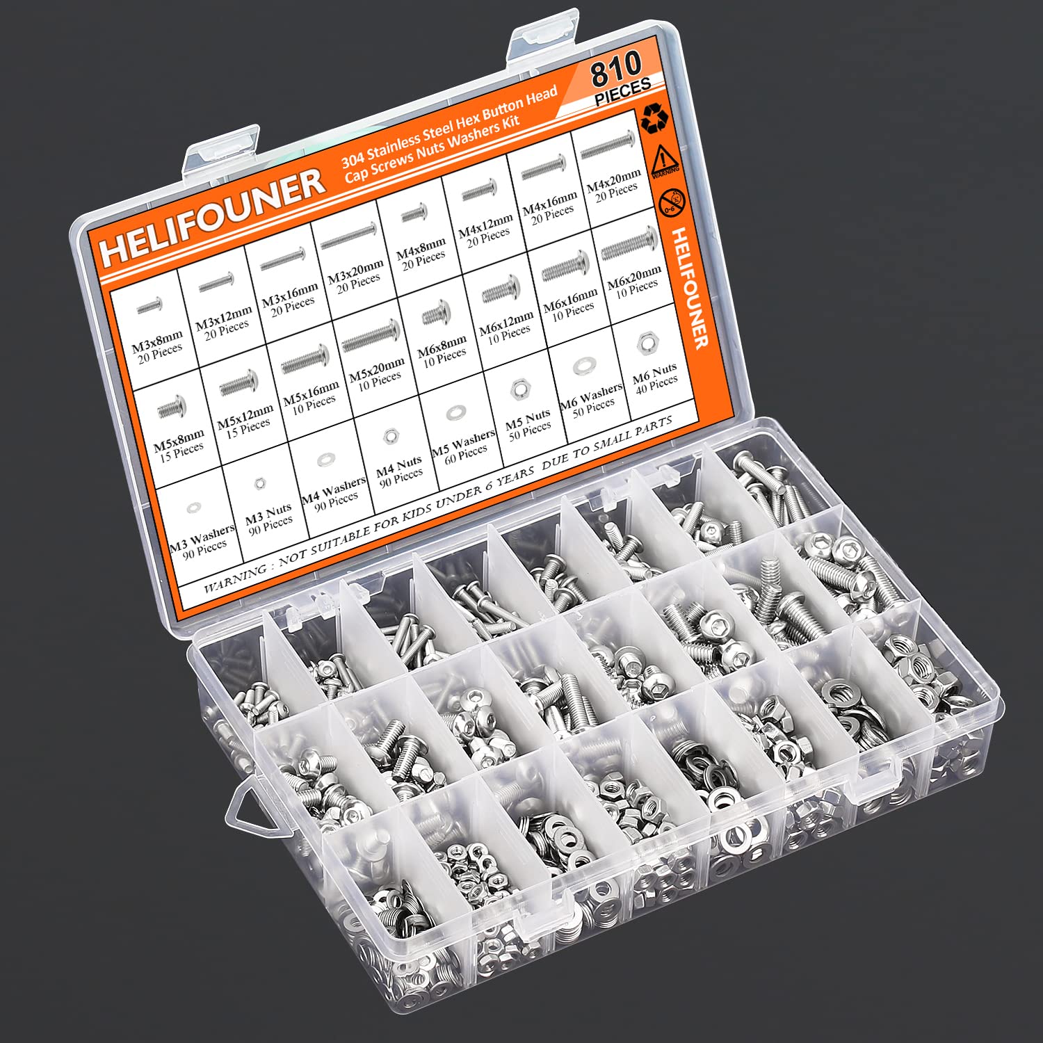 Stainless Steel Screws Bolts Kit - 810 Pcs M3-M6 -8