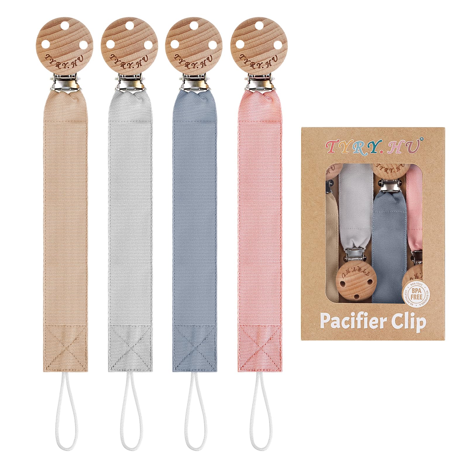 TYRY.HU Catenella Portaciuccio Tessuto Morbido Catenella Ciuccio Fatto a Mano Succhietto Porta Clip di Legno Cotone Bambini Ragazzi Massaggiagengive Clip Baby Regalo,4 Pezzi