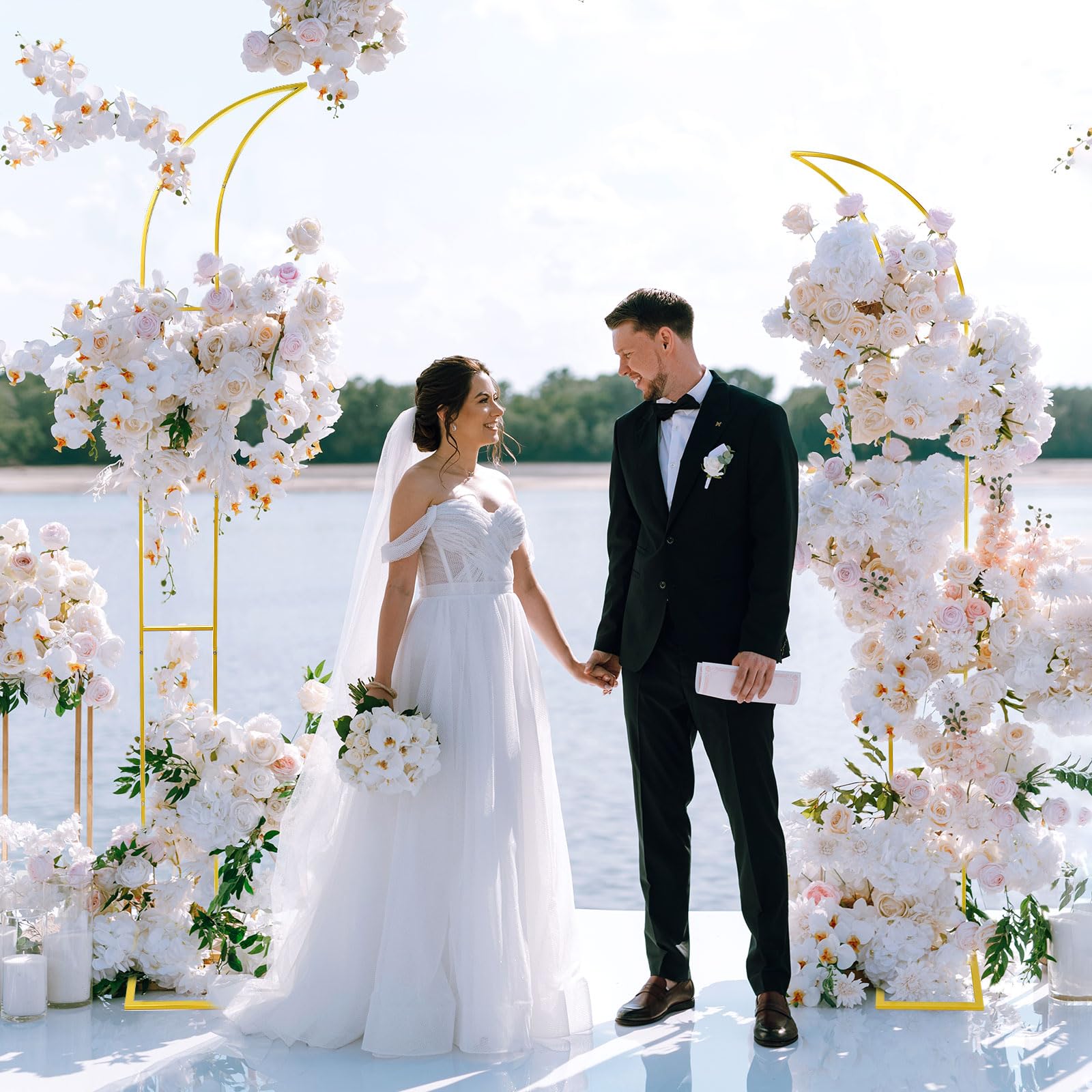 PlusFive Hochzeitsbogen Set (2 m & 2,1m) Traubogen Hochzeitsbogen Gestell Ballonbogen Gewölbter Hintergrundrahmen Wedding Arch für Hochzeit Zeremonie, Geburtstag, Babyparty, Hintergrunddekoration