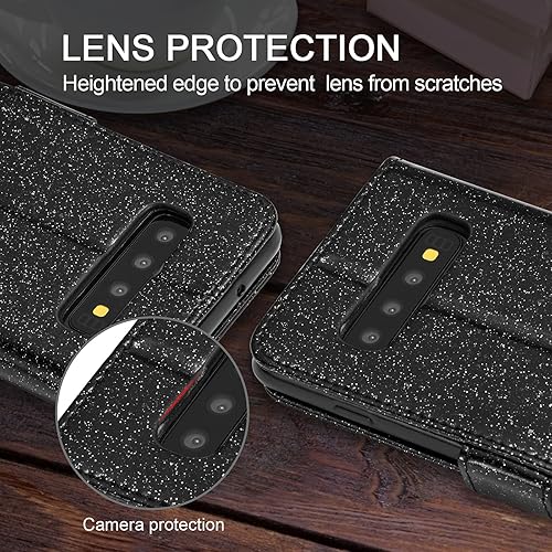 Miniatura 6 de UEEBAI Funda tipo cartera para Samsung Galaxy S10 Plus, de piel sintética con purpurina de alta calidad, ranuras para tarjetas, funda con función