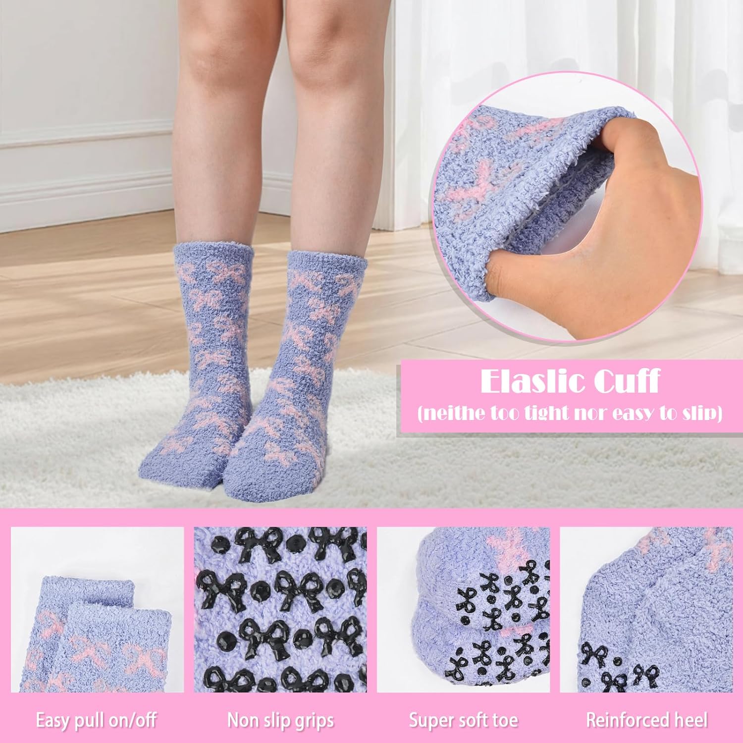 OlyPegic Non Slip Fuzzy Socks for Women with Grips Women Hospital Socks Gripper Cozy Fluffy Soft Winter Warm Sleep - Image 3