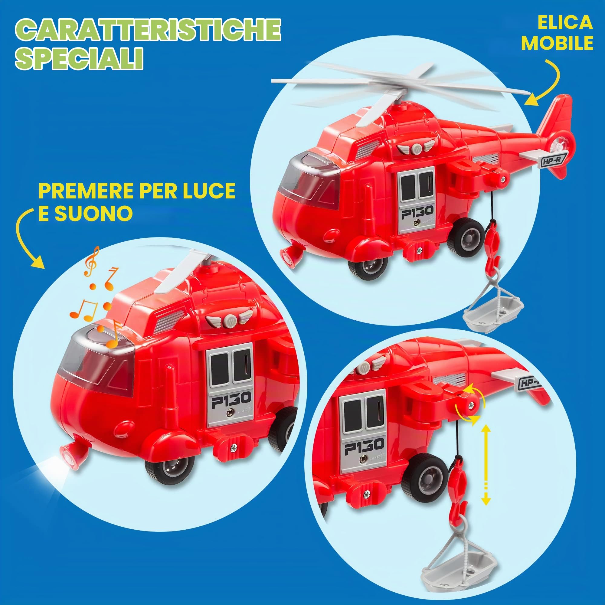 JOYIN 3 in 1 set Auto per Camion con Veicolo di Soccorso Antincendio Cittadino Alimentato a Frizione,Elicottero, Ambulanza e Autopompa Antincendio, con Luci e Suoni