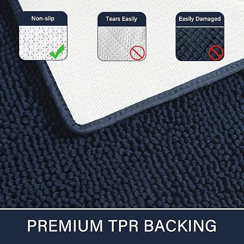 Miniatura 4 de LOCHAS - Tapete de baño peludo, lavable, antideslizante y absorbente, tapete para el baño y ducha, hecho de felpilla suave, 24 x 60 pulgadas, azul