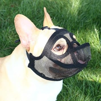 Short Snout Dog Muzzle - Adjustable Breathable Mesh Bulldog Muzzle, Dog Mask for Barking Biting Chewing Training Size L