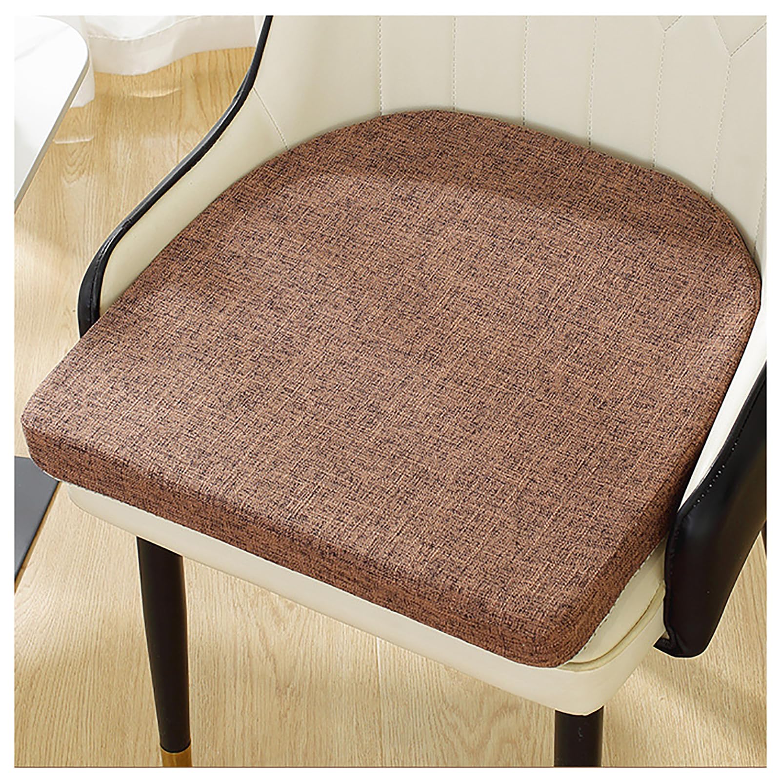 U Shaped Dining Chair Cushions Set of 6 Non Slip Seat Pads with Ties Washable Cotton Linen Cover Dark Coffee Pack