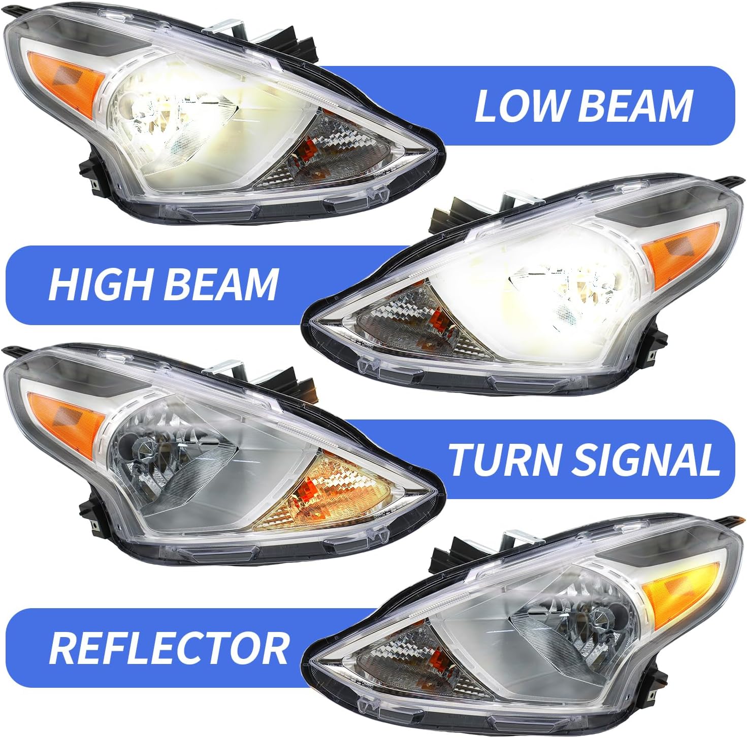 Headlights Assembly Fit for 2015 2016 2017 2018 2019 Nissan Versa Replacement Right Passenger Side(Replacement Chrome Housing)