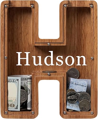 Vista 265 de Alcancía para niños y niñas, alcancía de madera con letra grande del alfabeto con inicial C, banco de monedas, regalos divertidos para cumpleaños