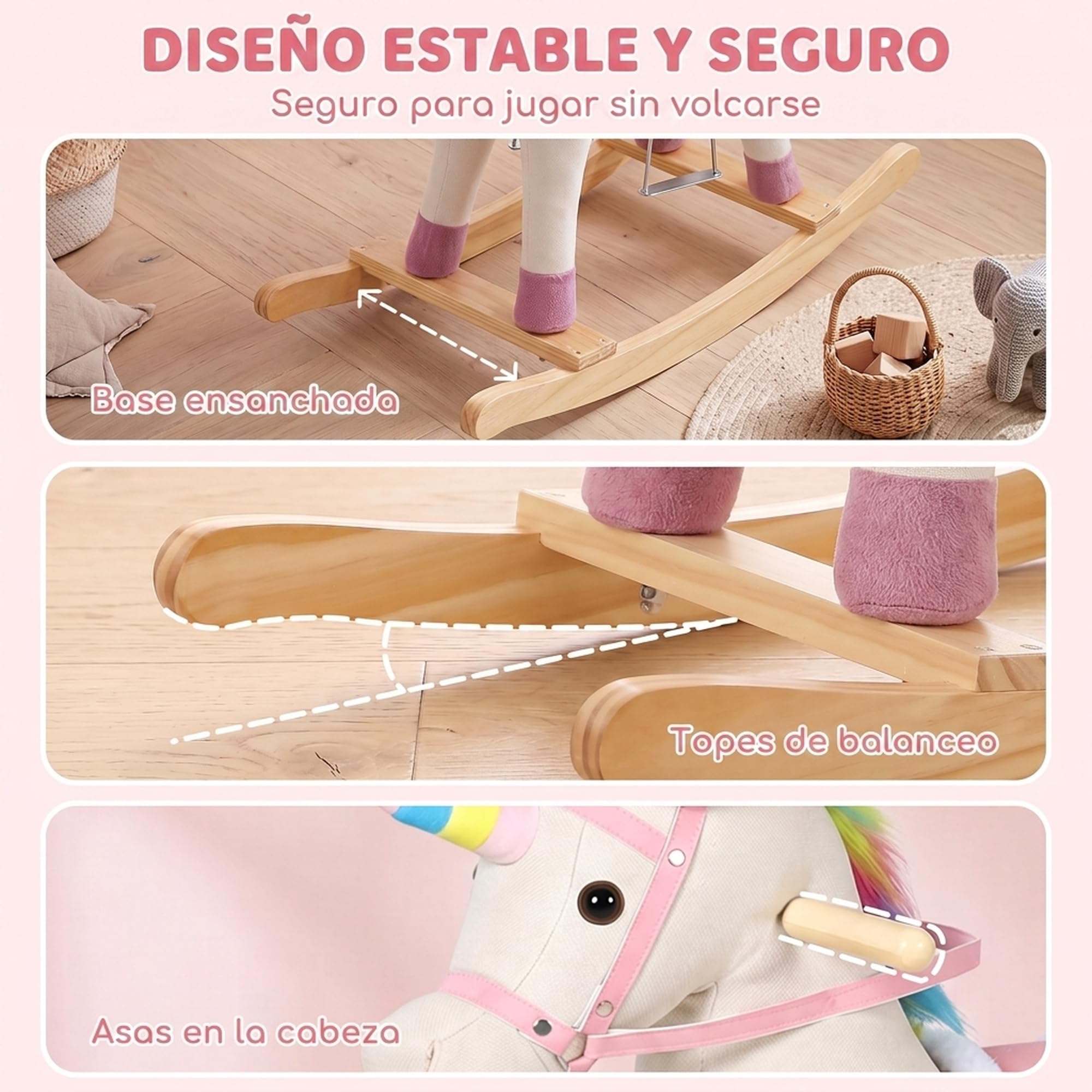 AIYAPLAY Cavallo a dondolo per bambini design unicorno 1-3 anni Crema