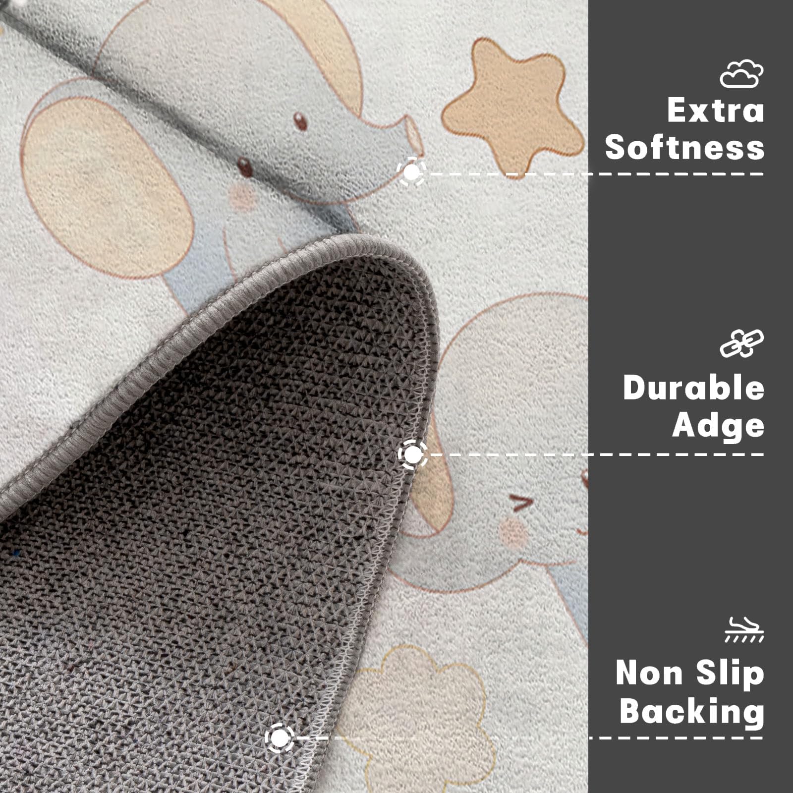 Tapis Salon Rond Diamètre 180cm, Style Dessin animé Petit éléphant, étoile et Lune, Tapis Doux Antidérapant pour Décoration Salle à Manger Chambre Canapé Cuisine Chambre d'enfant, Bleu Clair
