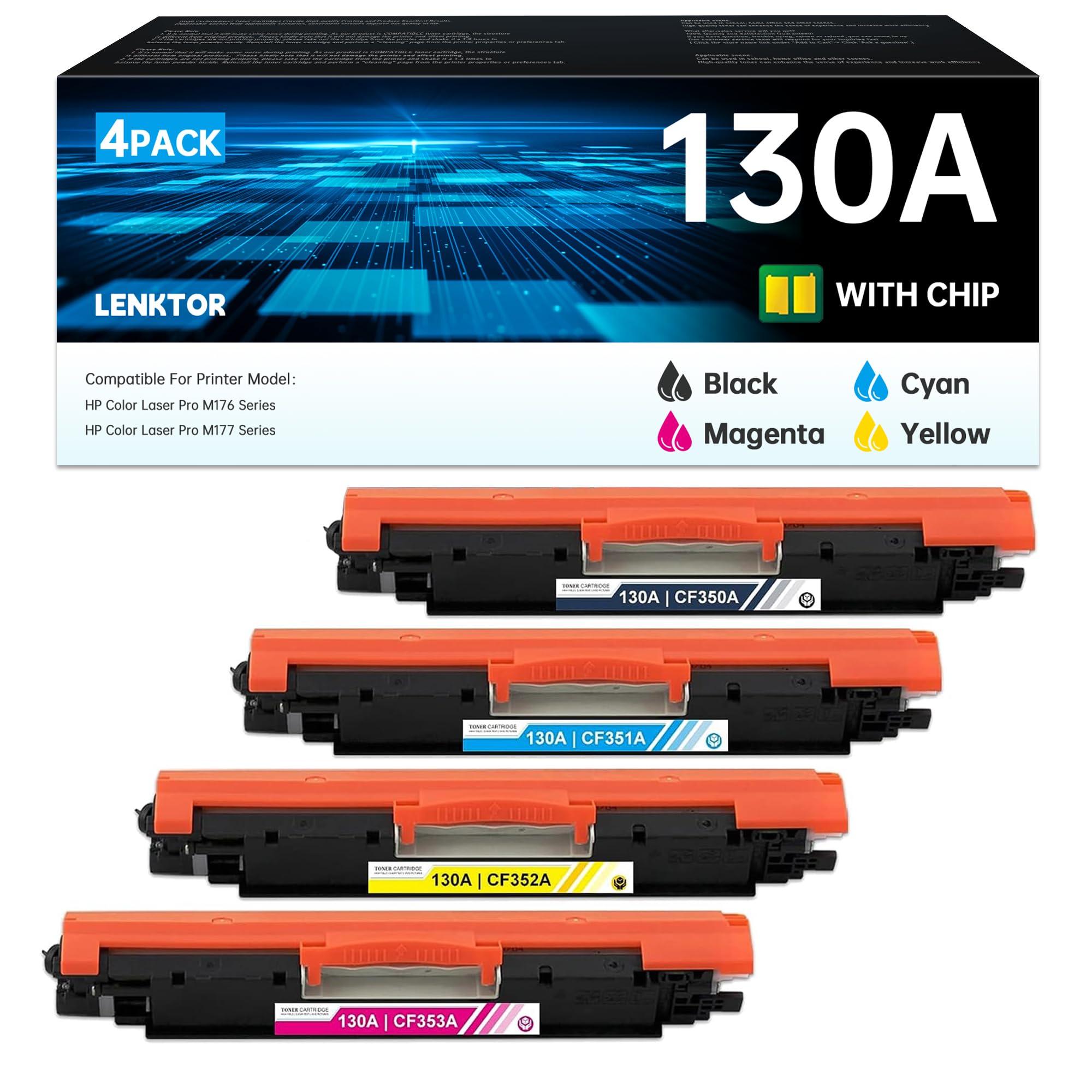 10x Eurotone PRO Toner Ersetzt HP CF350A–CF353A (130A) – Mehrfarbig, Kompatibel
