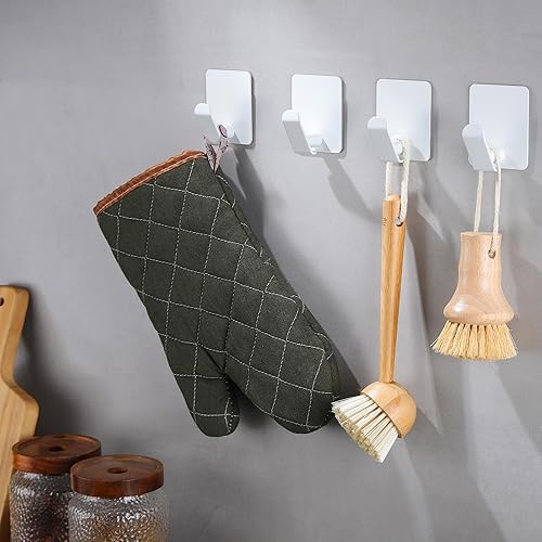 Miniatura 6 de Taozun Ganchos adhesivos para colgar ganchos blancos autoadhesivos, paquete de 4 ganchos de acero inoxidable para toallas de baño, montaje en pared