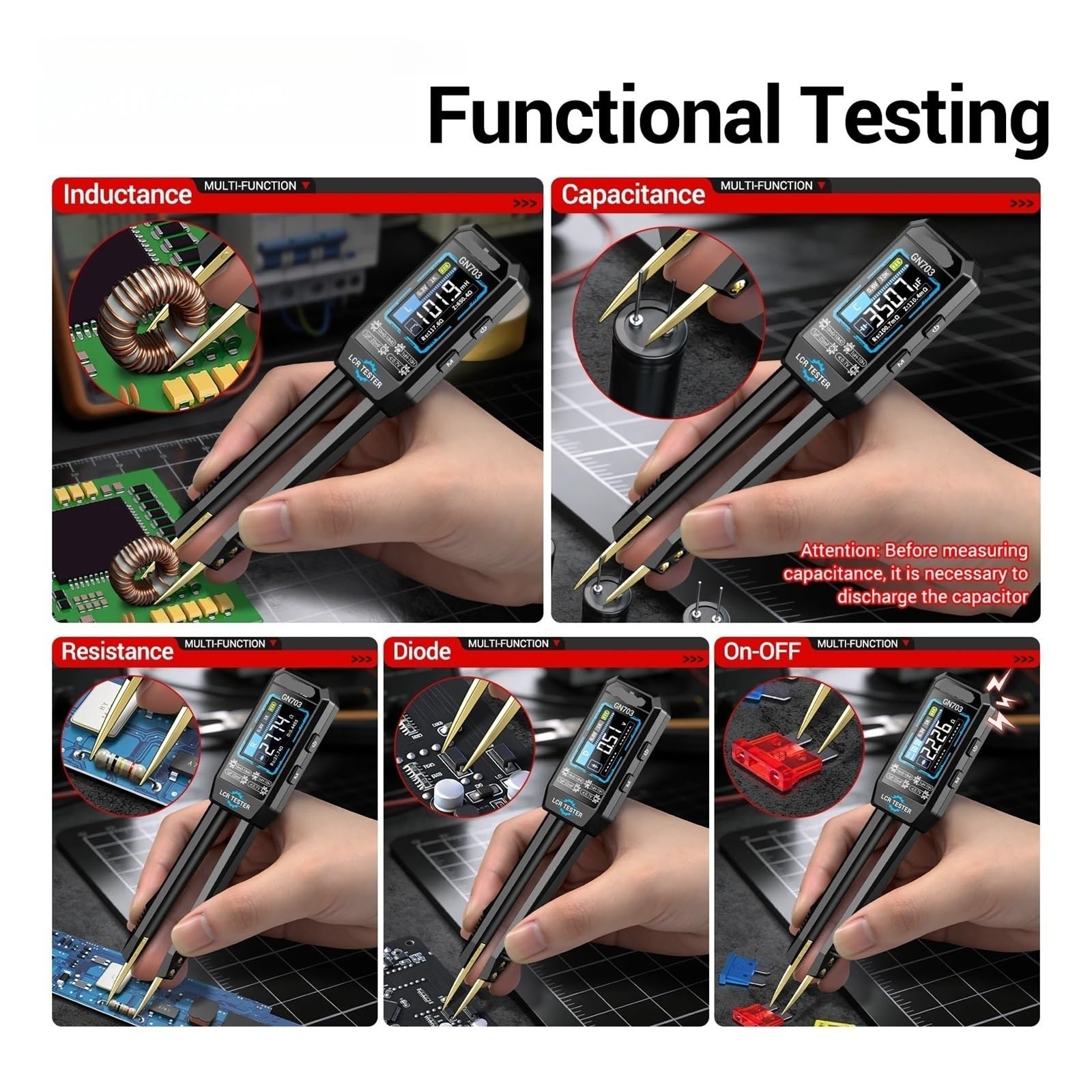 Medidores de Resistencia, Pinzas inteligentes GN703, medidor LCR, prueba profesional SMD ESR, capacitancia, resistencia, inductancia, calibración de puente Digital