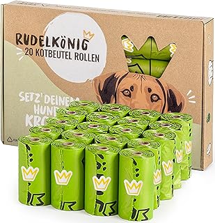 Rudelkönig Biodegradable Dog Poop Bags - 135/300 Leak-Proof Poop Bags for Dogs, Extra Thick & Tear-Resistant - Free Bag Dispenser - 15 Bags per Roll product image