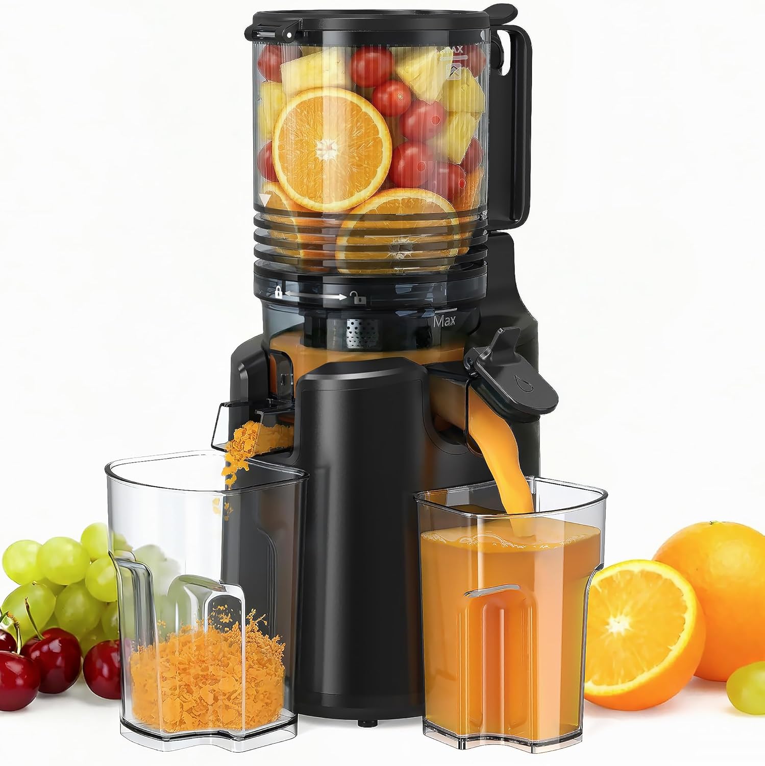 Juicer Machines, Cold Press Juicer with 6" Extra Wide Feed Chute, Slow Masticating Juicer,Self Feeding, High Juice Yield, Easy to Clean, Quiet Motor, Juicer for Whole Fruits & Vegetables