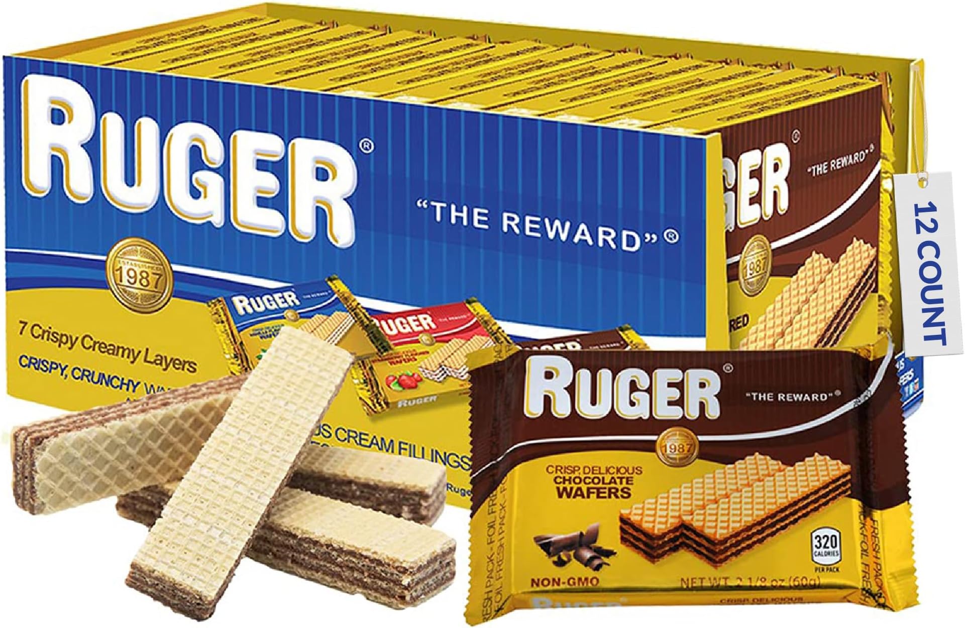 Ruger Wafers Austrian Chocolate Wafers, 2.125 Ounce (Pack of 12) - Crisp, Creamy, Delicious Chocolate Treats with Natural Ingredients and Extended Shelf Life, Perfect for Snacking, Desserts, and Anytime Indulgence