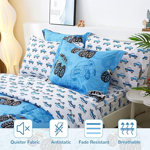 Miniatura 2 de Mooreeke Juego de cama de edredón para niños, tamaño matrimonial para niños, cama de 8 piezas en una bolsa con fundas, juego de sábanas y 1 almohada