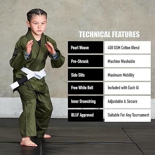Miniatura 4 de Elite Sports Kids BJJ GI - Kimono brasileño Jiujitsu Gi con tela preencogida y cinturón, para niños y jóvenes, aprobado por la IBJJF