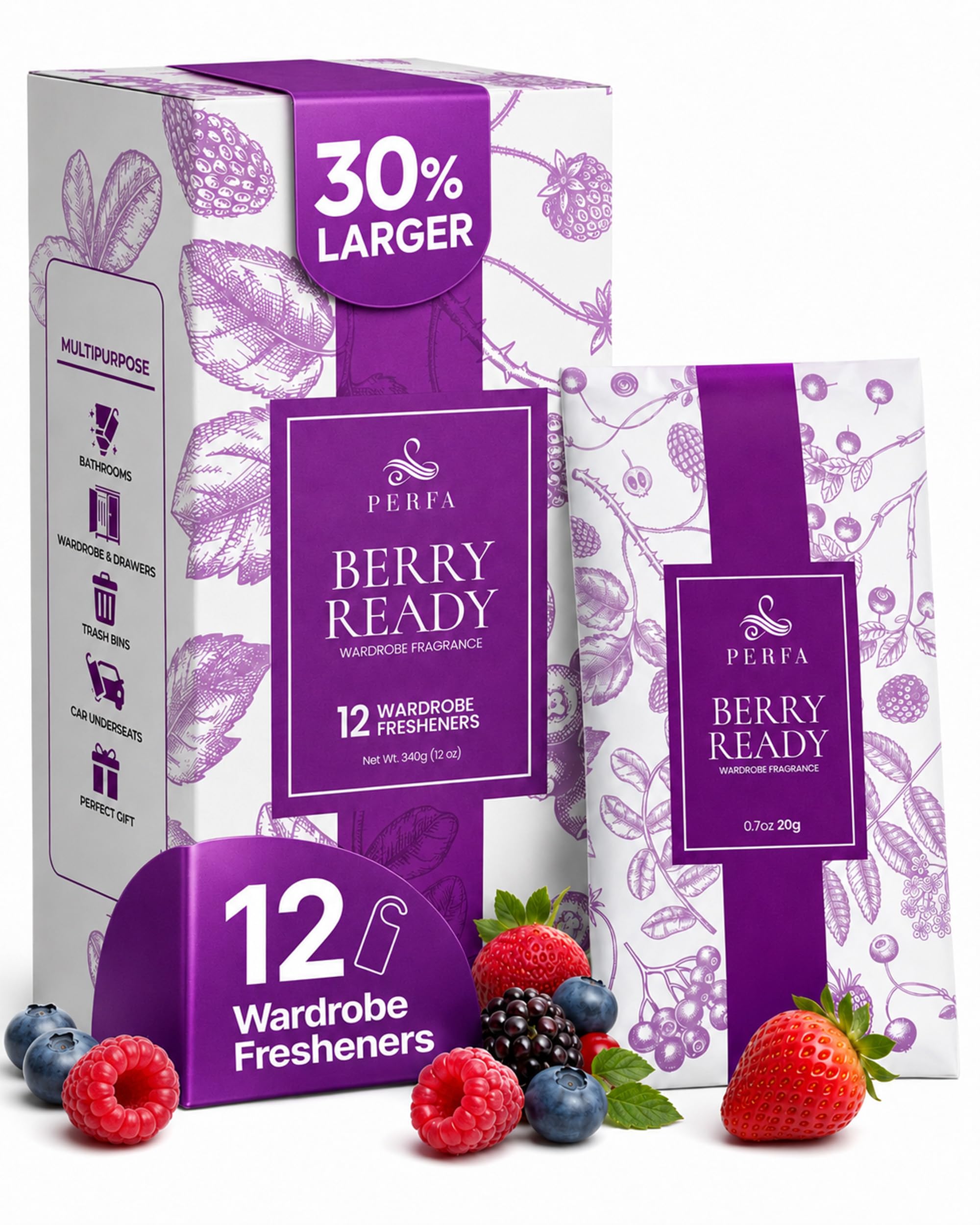 Hanging Air Freshener - Scented Sachets Closet Deodorizer, Berry 12-Pack