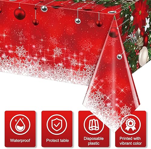 Miniatura 4 de 1 mantel rectangular de plástico con diseño de árbol de Navidad, diseño de copos de nieve para Navidad, Año Nuevo, suministros de decoración de