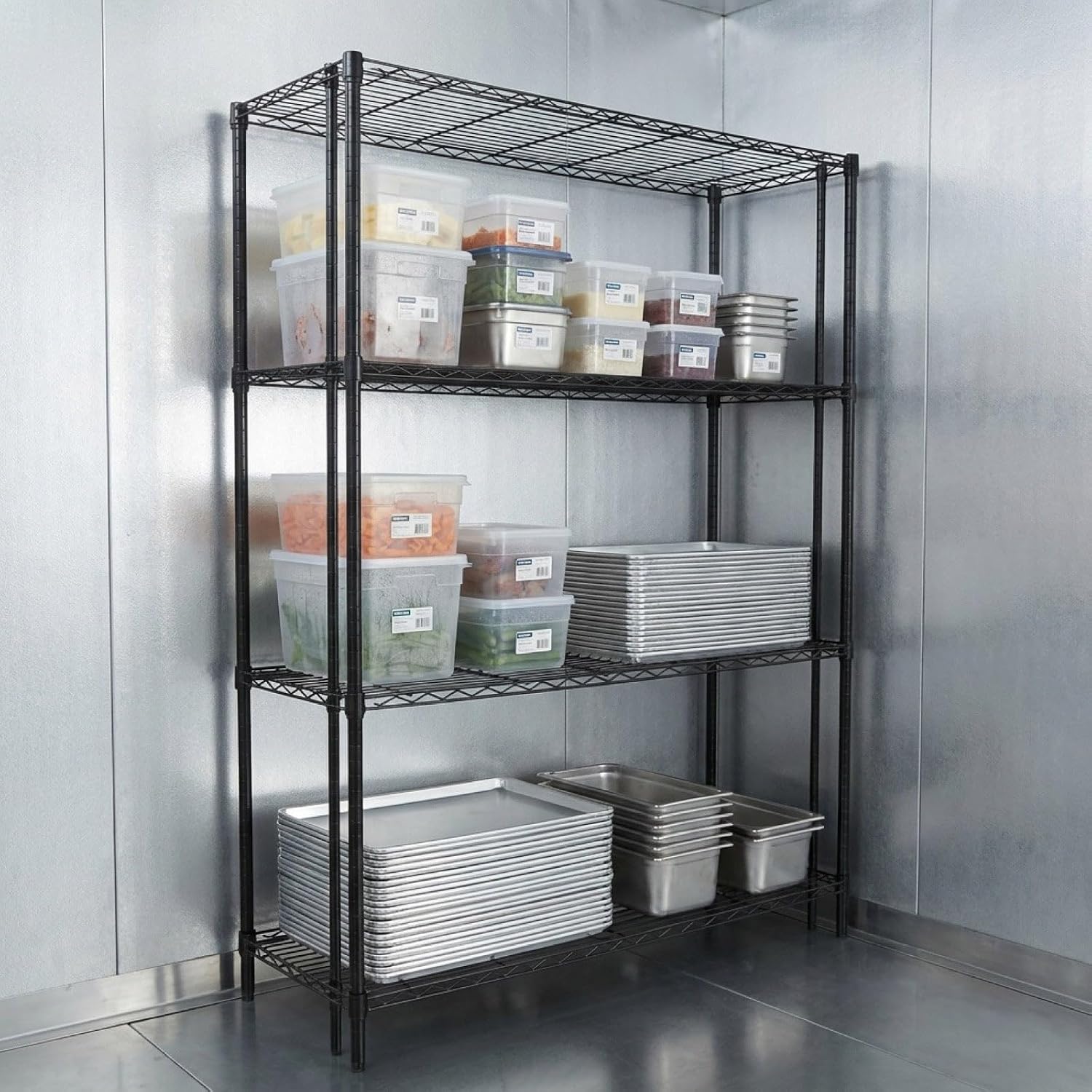 QUANTUM STORAGE SYSTEMS WR86-1824BK 4-Shelf Wire Shelving Unit, NSF-Certified Heavy-Duty Adjustable Rack for Garage, Warehouse & Workshop, 24" W x 18" D x 86" H, 600-800 lbs Per Shelf, Black Epoxy image 2