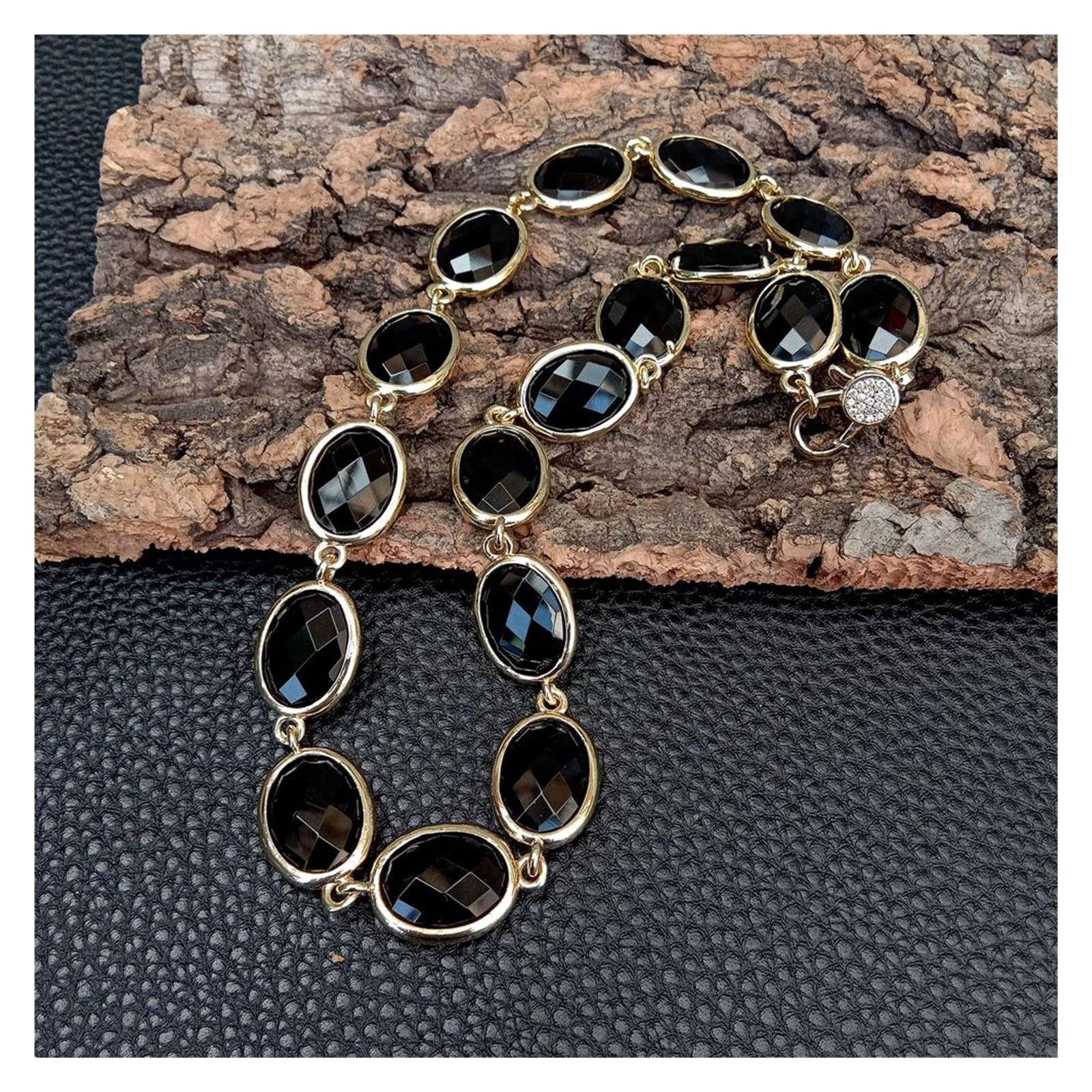 Collar de ónix Negro con Forma Ovalada, Conjunto de Bisel facetado, joyería for Mujer, Regalo de cumpleaños FUzEgRdLI