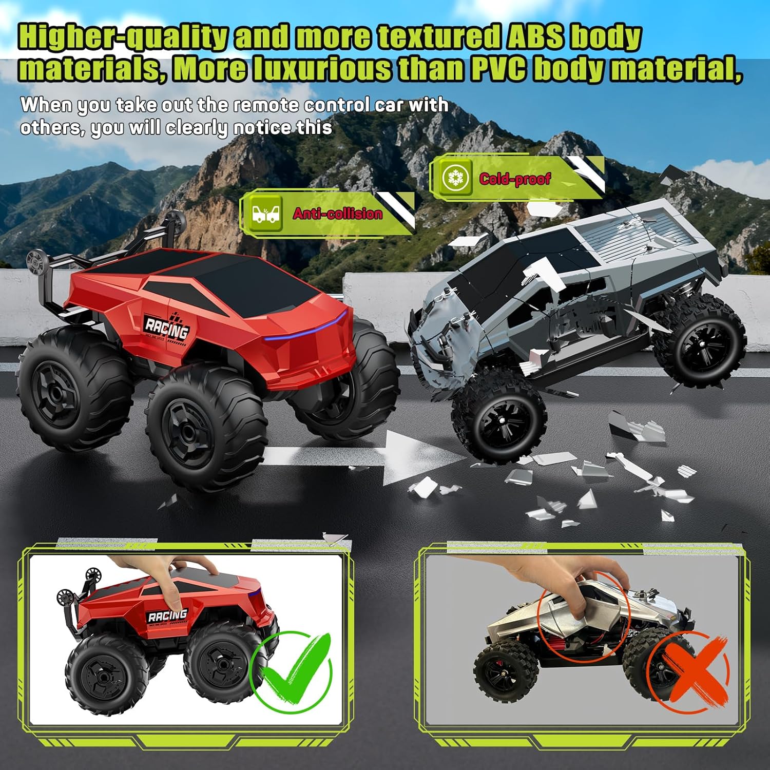 Remote Control Car RC Truck 1:16 Plus, 4WD Waterproof Amphibious RC Car All Terrain Pickup,2.4GHz Remote Monster Truck with 360° Rotating Standing Stunt Toy Car for Kids Boy Girl 4-7 8-12 Ages,Red