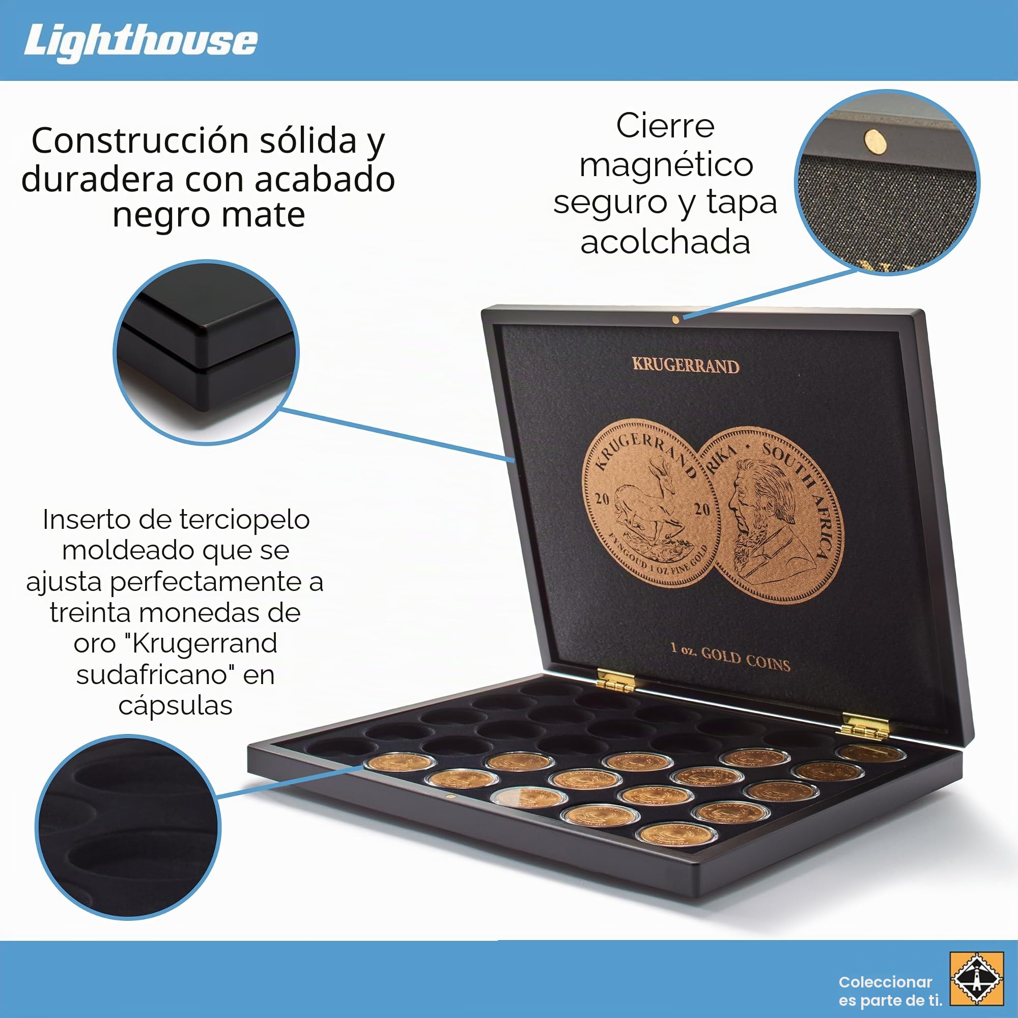 Leuchtturm 363743 Estuche Volterra para 30 Monedas de Oro Krugerrand en cápsulas - para 1 Oz/onzas