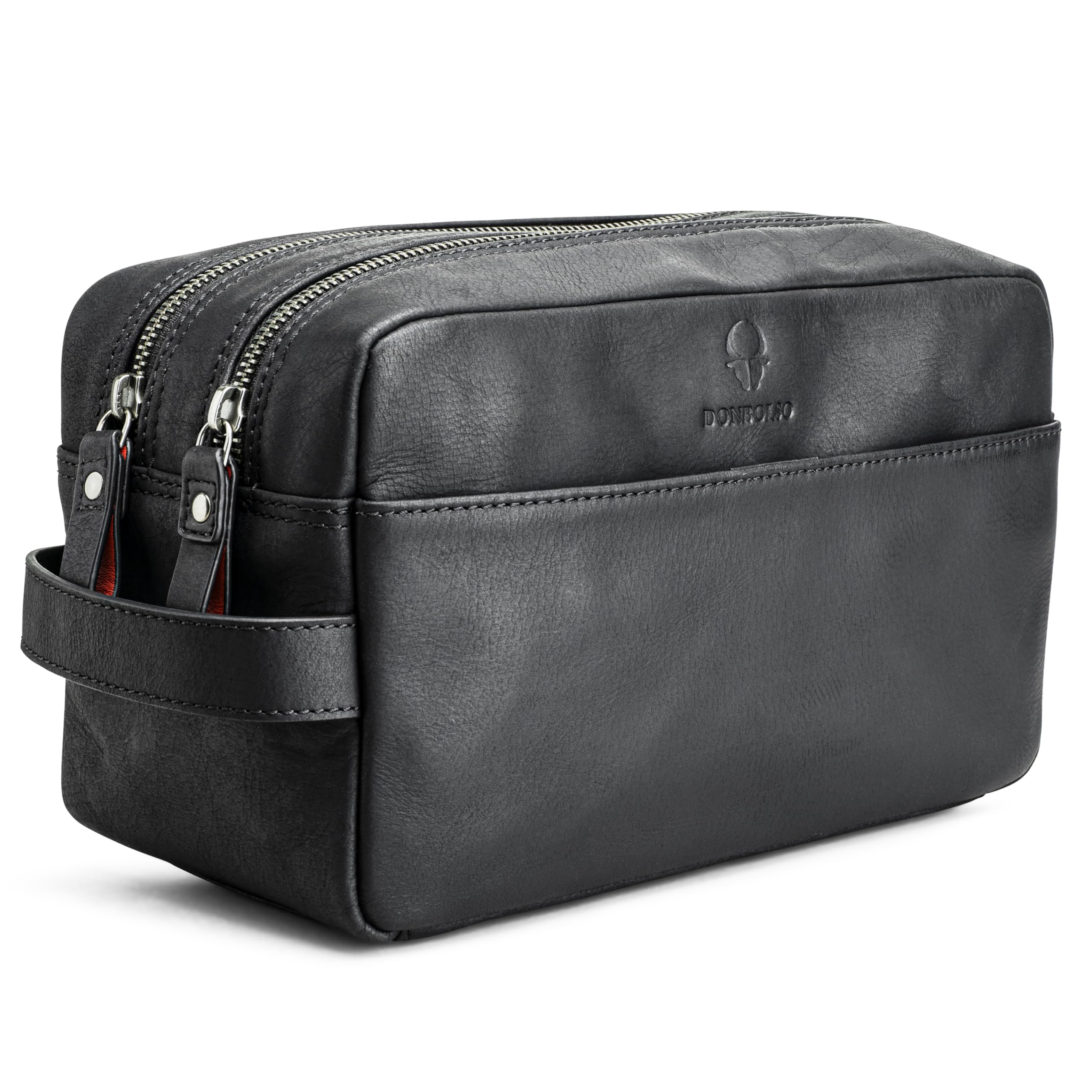 DONBOLSO Kulturbeutel Stockholm - Premium Kosmetiktasche aus Leder - Kulturtasche für Damen und Herren mit Zahlreiche Fächer - Funktionale Reise Badetasche aus Leder - 25x13x15 cm, Vintage Schwarz