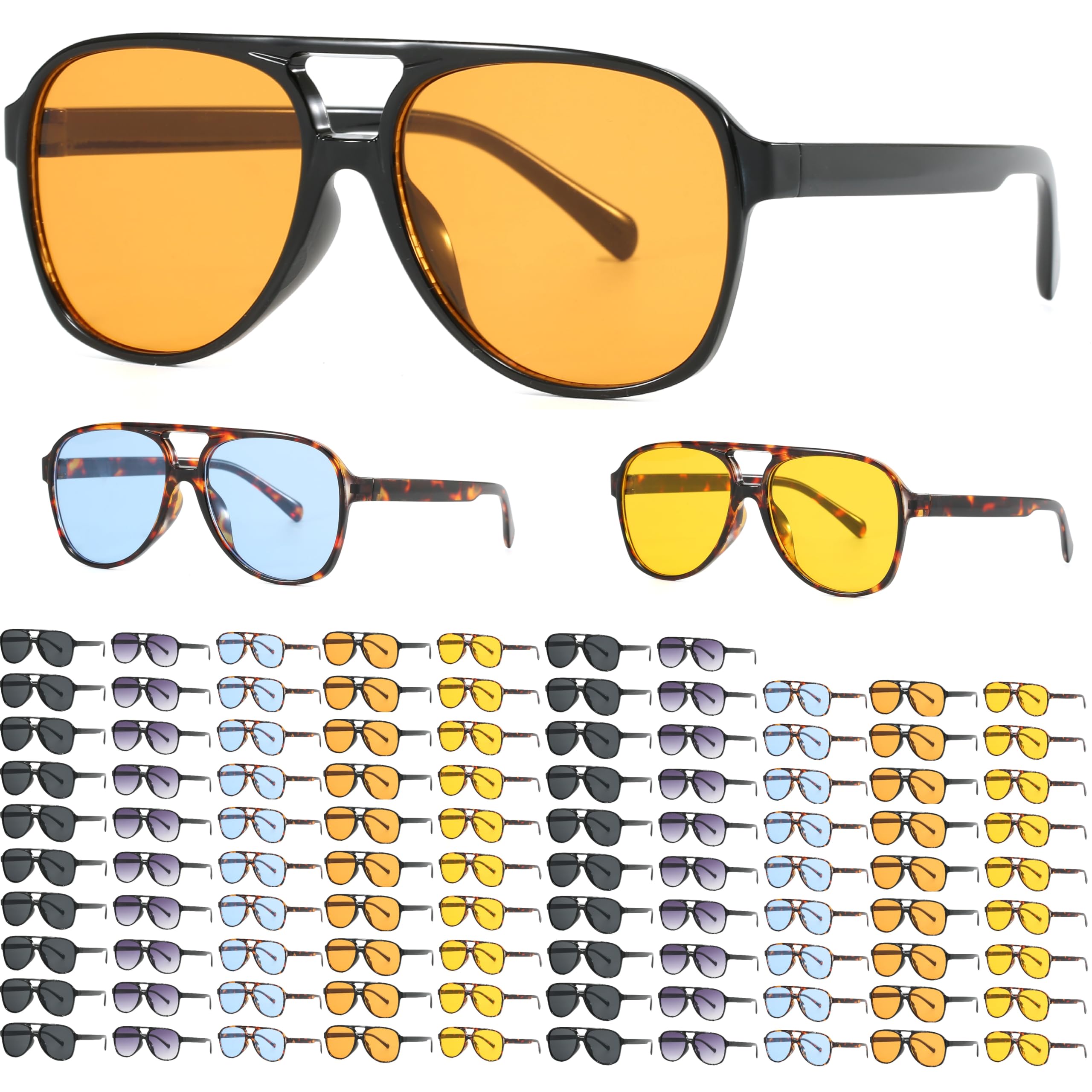 100 Stück Retro Piloten-Sonnenbrille, breiter Rahmen, klassischer Stil der 70er Jahre, UV400-Schutz, 100 Stück (8462), 100 Stück (8462)
