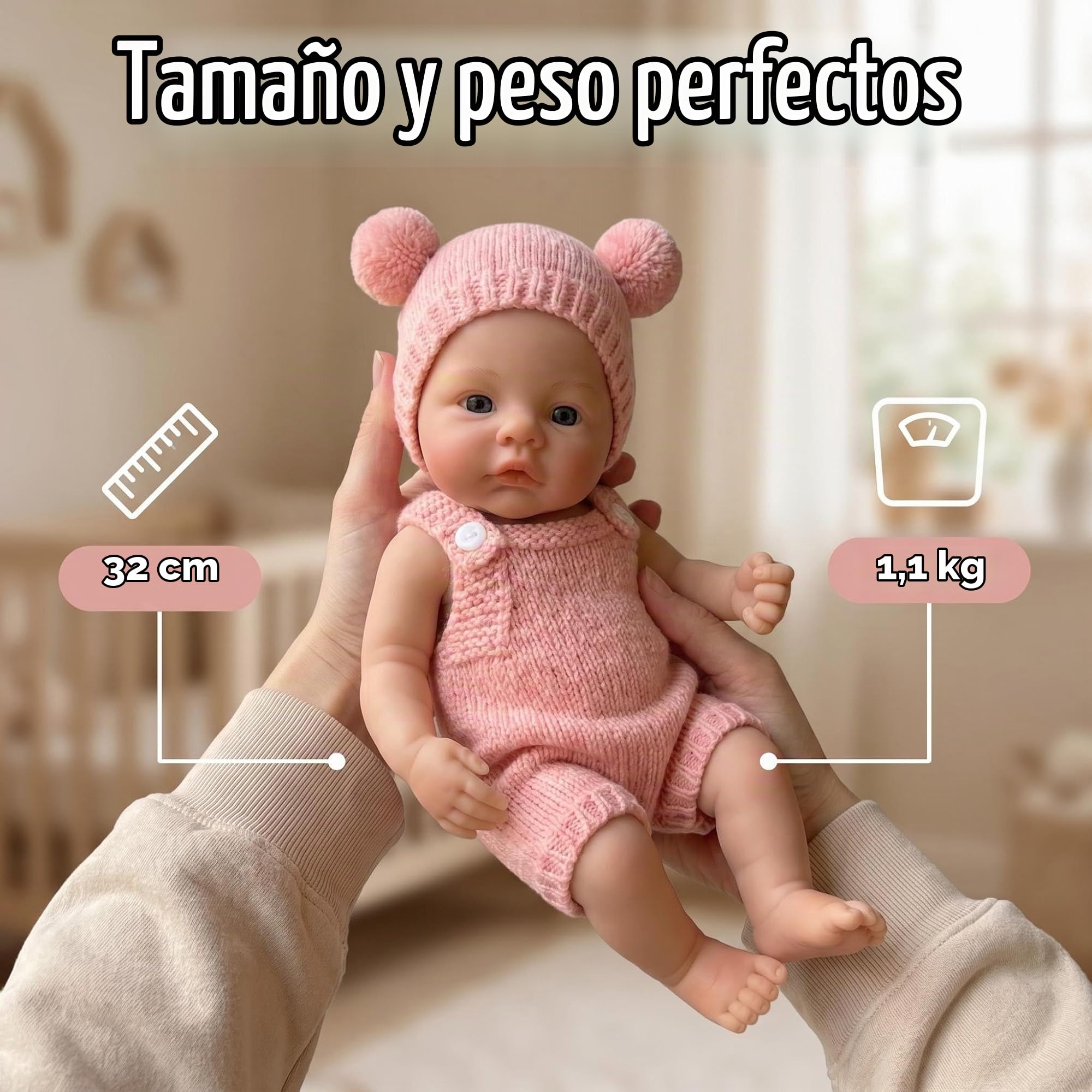 Anano 2kgs Bebe Reborn Silicona Cuerpo Completo Sin Vinilo | 33cm Muñecas Niña Realista con una Dulce Sonrisa - Muñecos Bebes para Niños a Partir de 3 Años, Lavable